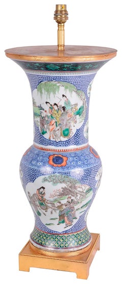 Chinese Famille Verte Vase or Lamp, 19th Century