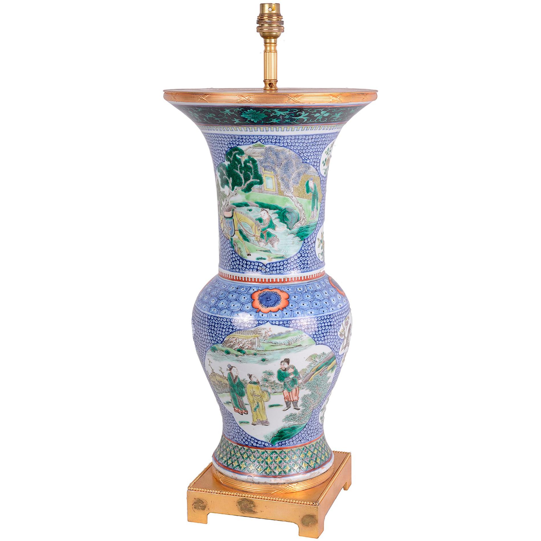 Chinese Famille Verte Vase or Lamp, 19th Century For Sale