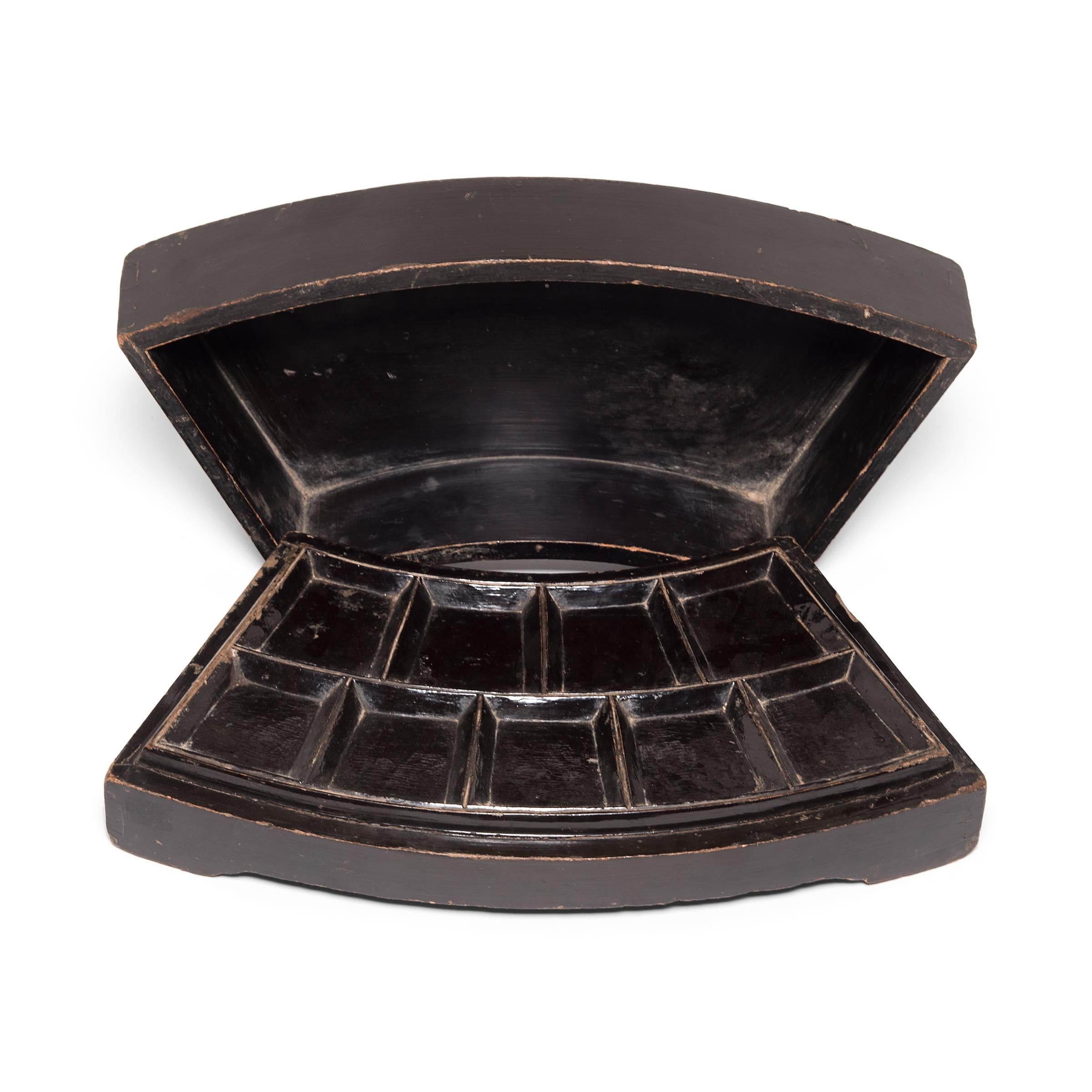 Wood Chinese Fan Shaped Lacquer Snackbox, c. 1850