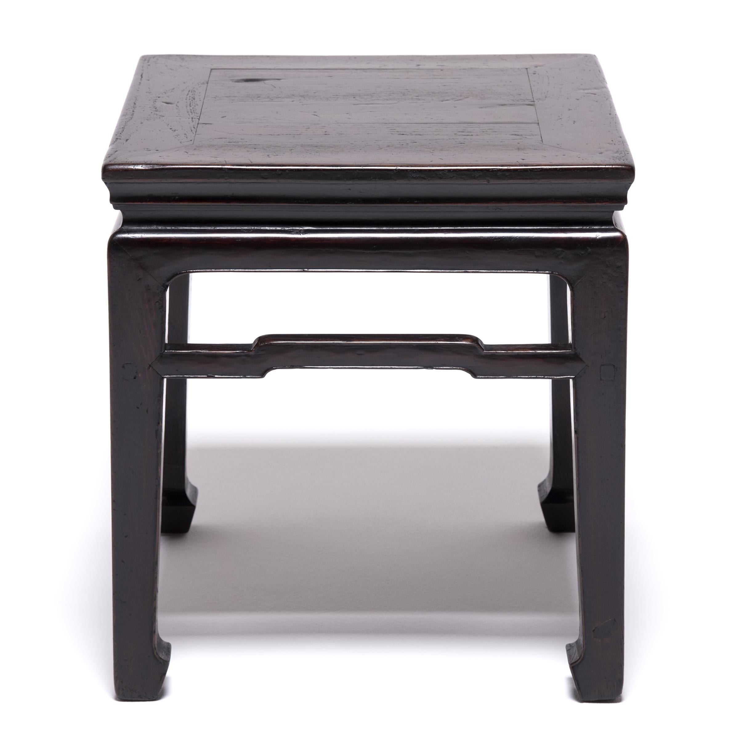 Much more portable than heavier chairs, stools would be pulled up for use at mealtimes or used in an outside courtyard or garden. Crafted in the classical Chinese style of simple lines and natural beauty, this square stool (fang deng) was made in