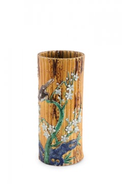 Chinese Faux Bamboo and Floral Motif Hat Stand Porcelain Vase