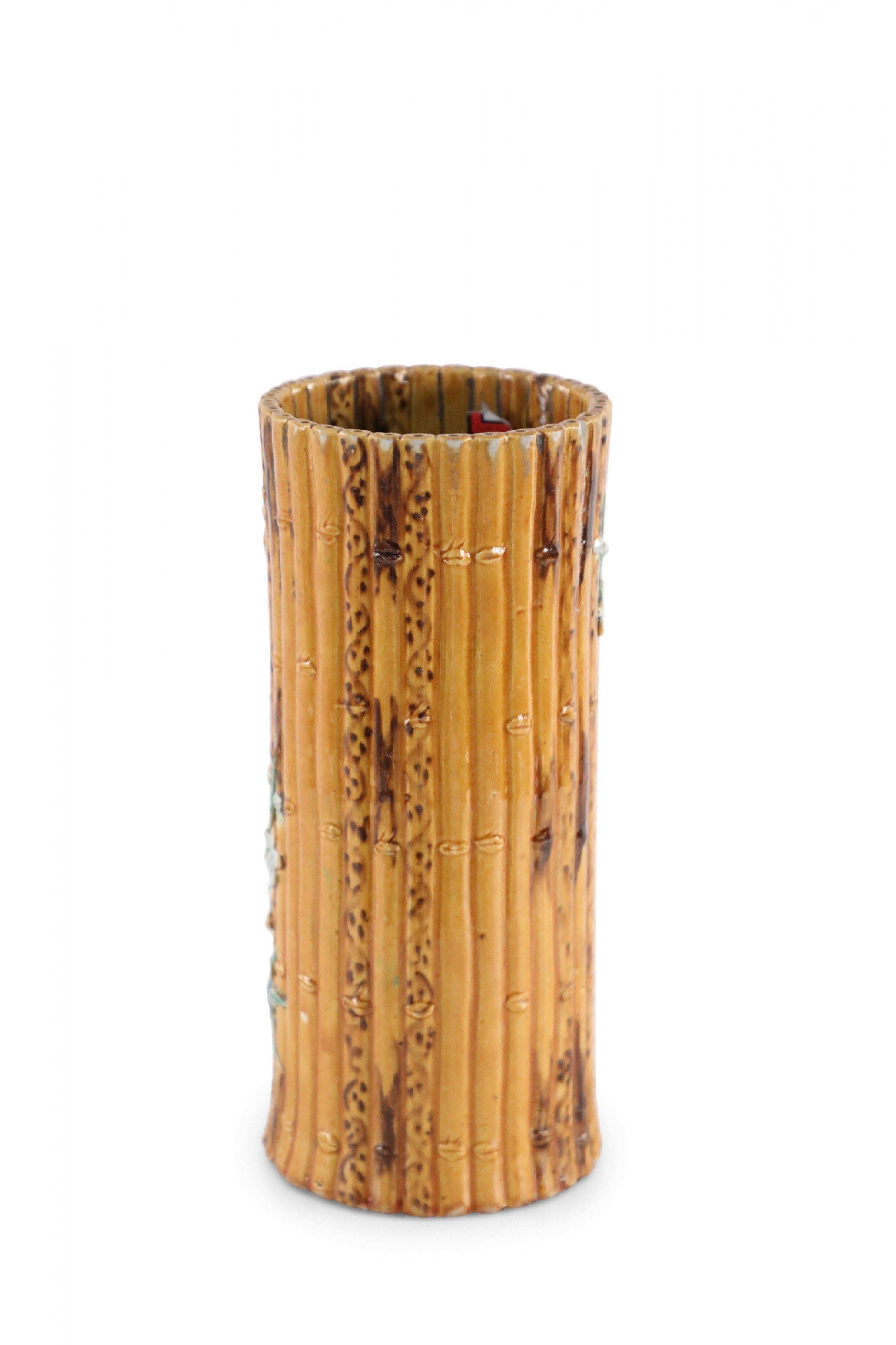 Chinese Faux Bamboo and Floral Motif Hat Stand Porcelain Vase In Good Condition For Sale In New York, NY
