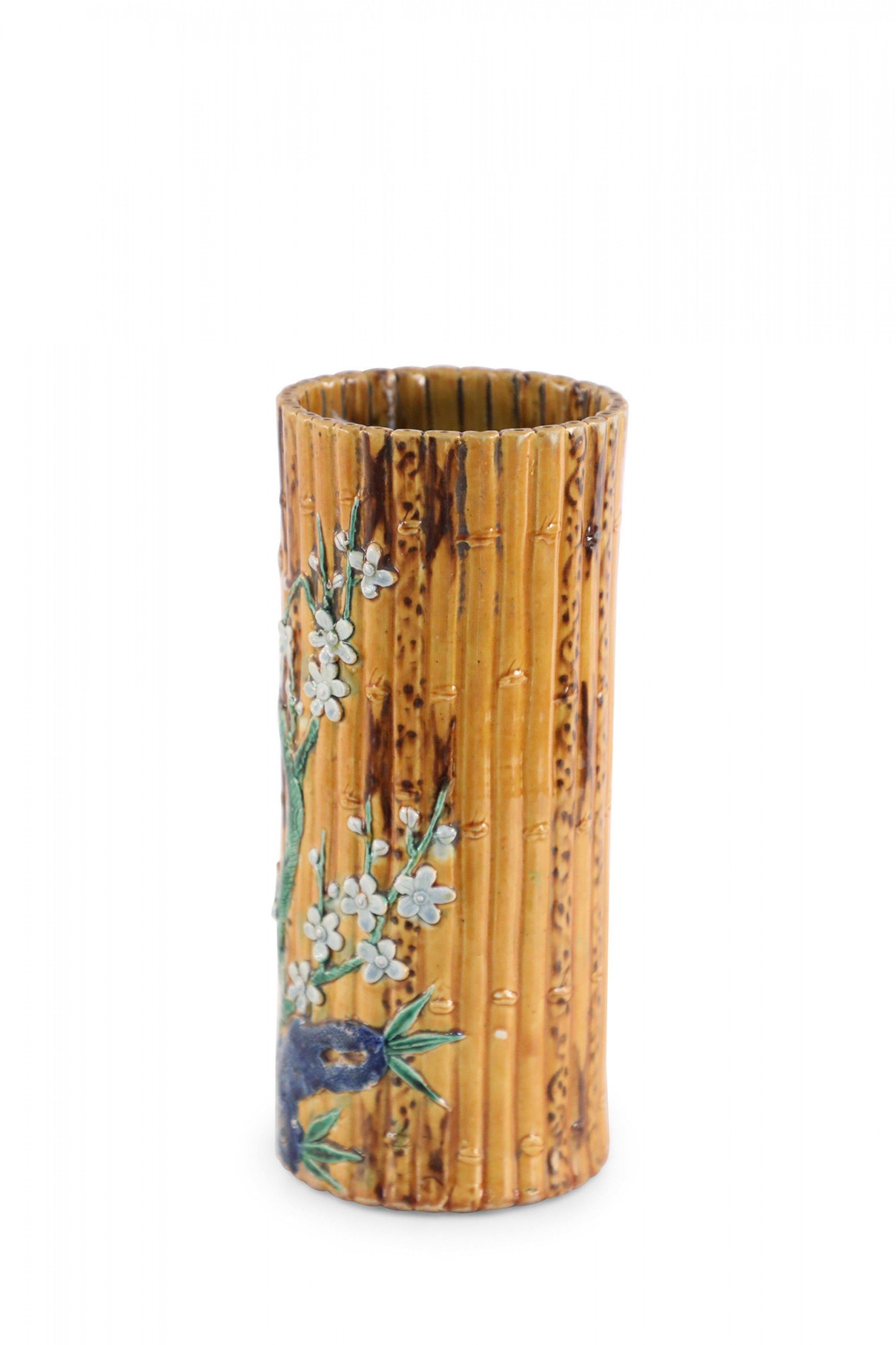 Chinese Faux Bamboo and Floral Motif Hat Stand Porcelain Vase For Sale 1