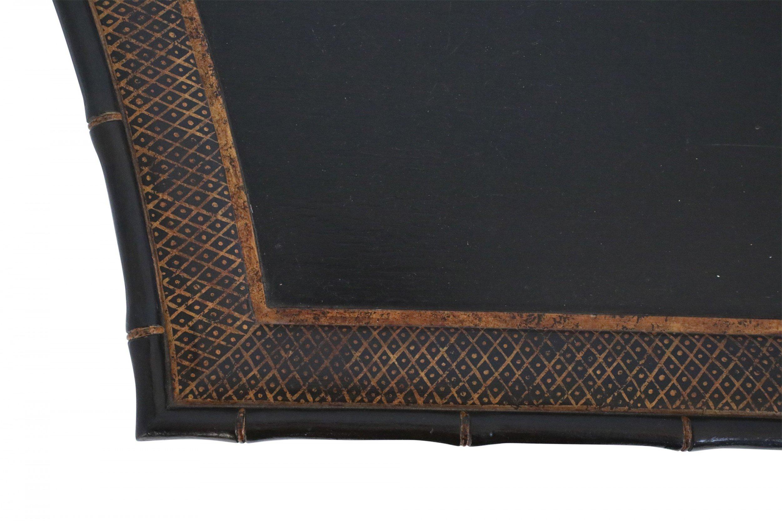 Chinese Faux Bamboo Edged Black and Gold Console Table 4