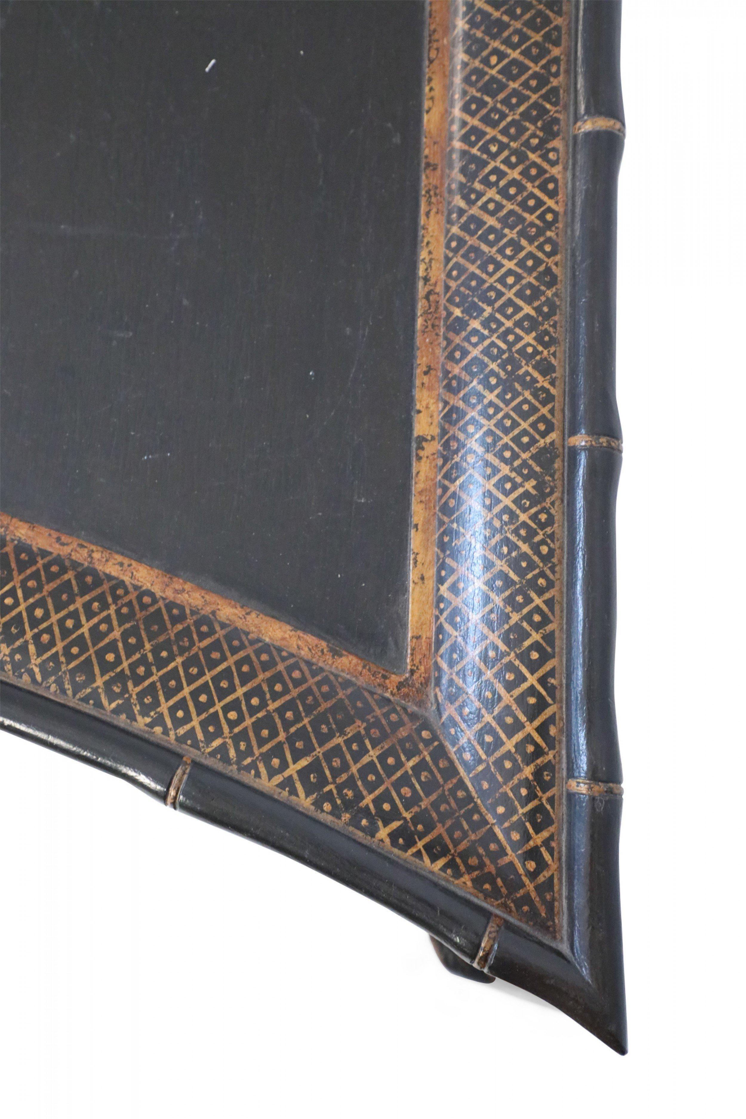 Chinese Faux Bamboo Edged Black and Gold Console Table 7