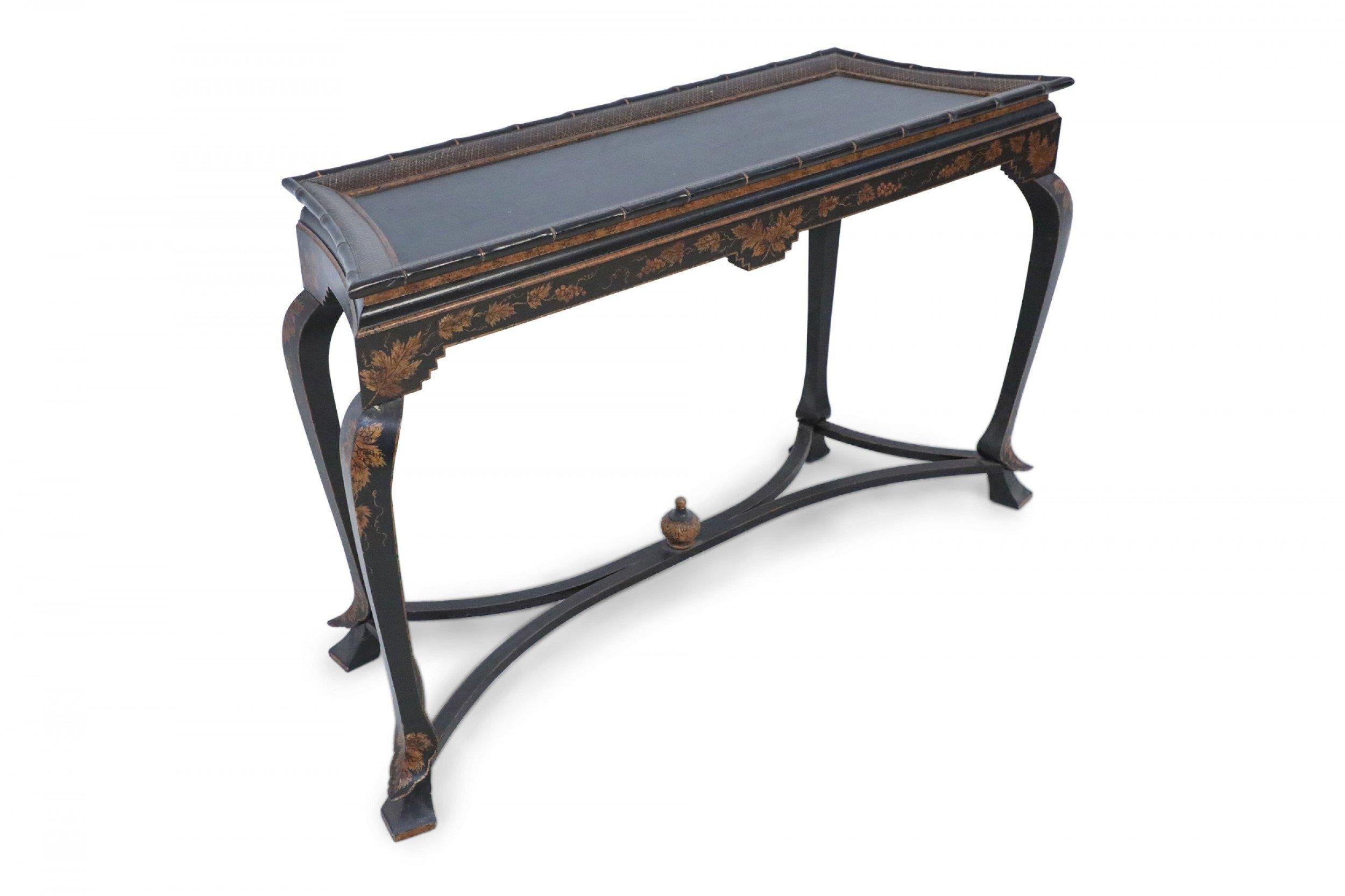 Chinese Export Chinese Faux Bamboo Edged Black and Gold Console Table