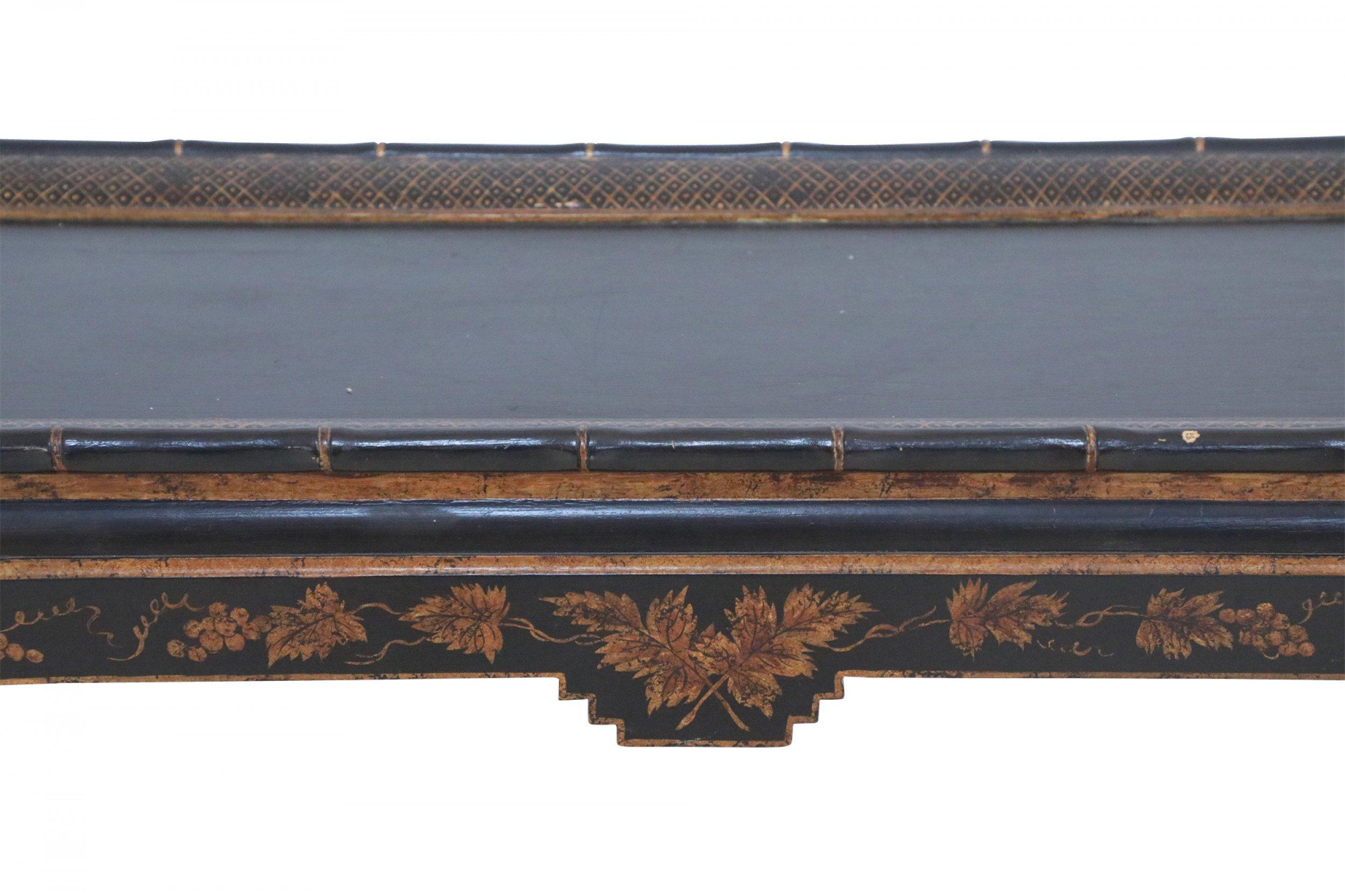 Chinese Faux Bamboo Edged Black and Gold Console Table 1