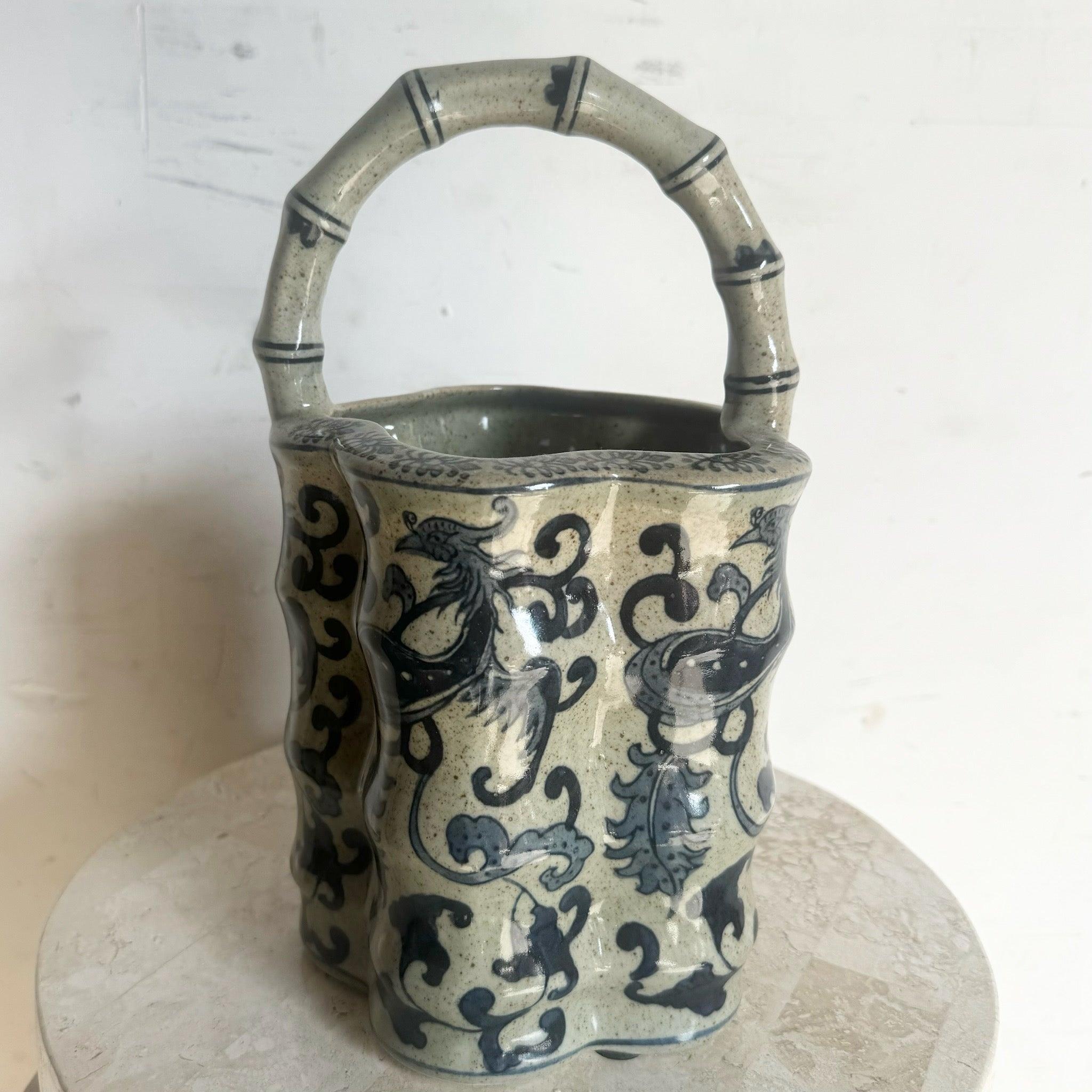 XX secolo Vaso cinese a cesto in porcellana di finto bambù in vendita
