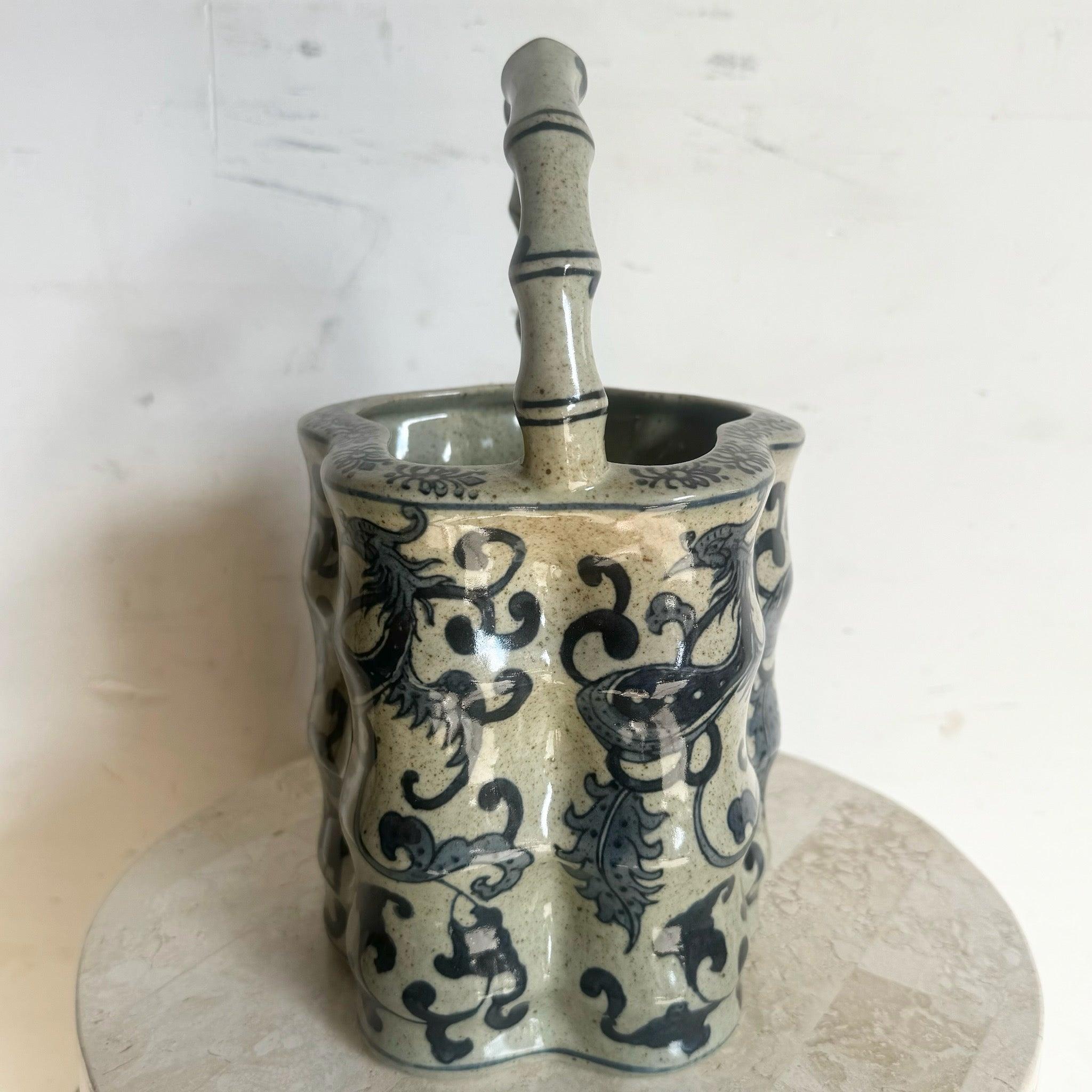 Porcellana Vaso cinese a cesto in porcellana di finto bambù in vendita