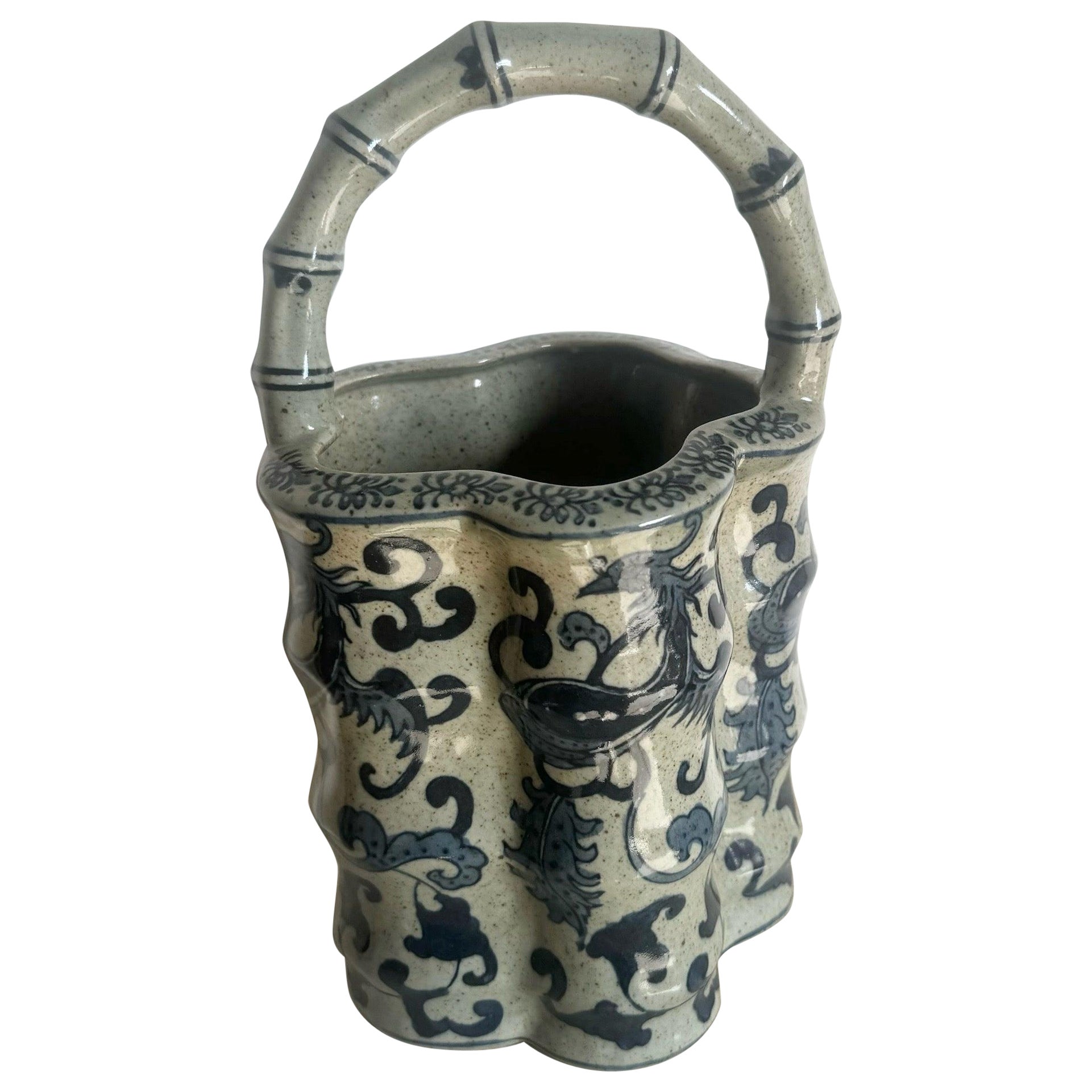 Chinese Faux Bamboo Porcelain Basket Vase