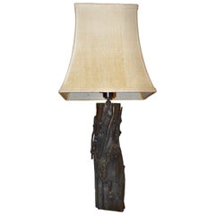 Chinese Faux Bois Bronze Table Lamp