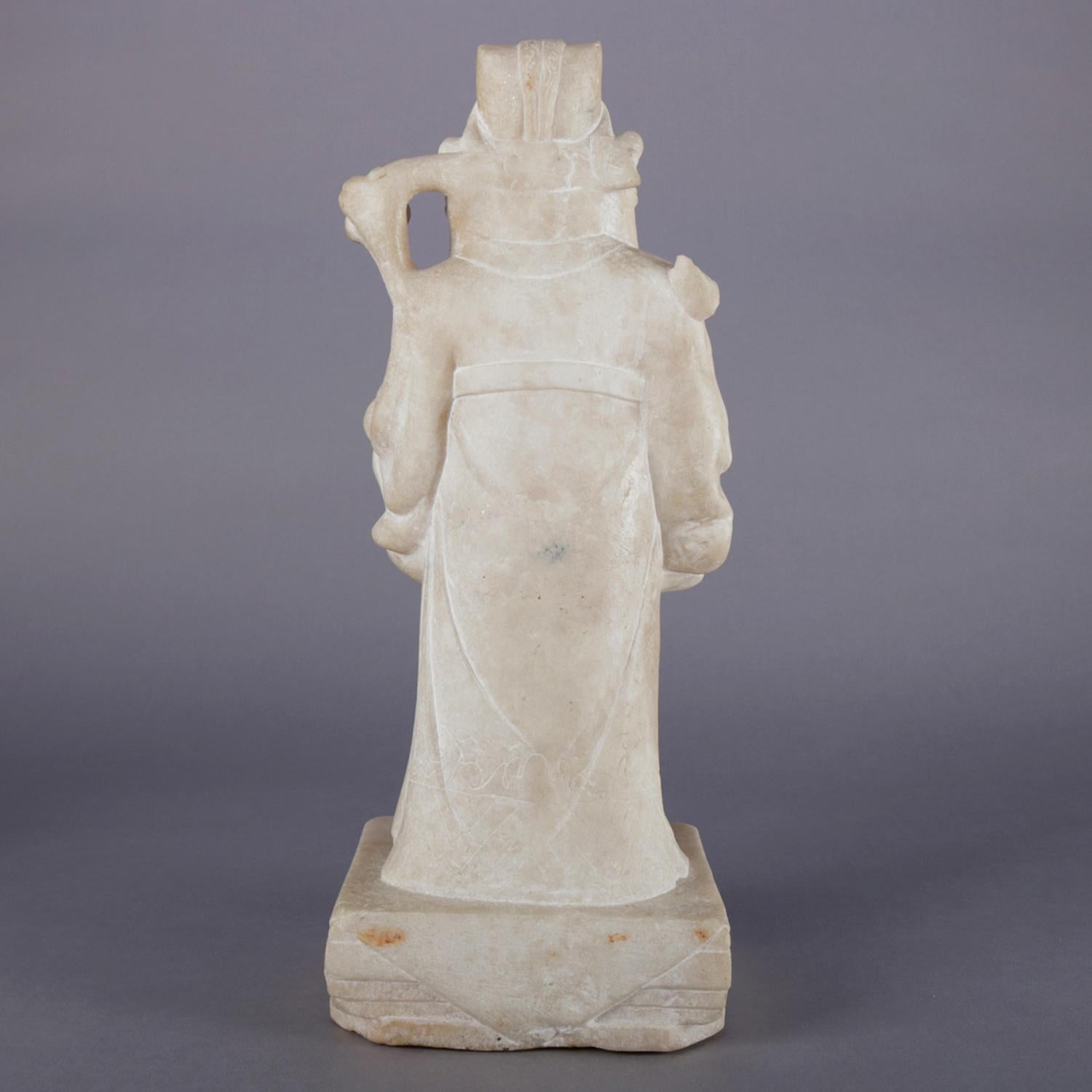 Chinese Figural Carved Alabaster Portrait Sculpture of Emperor, 19th Century In Good Condition In Big Flats, NY