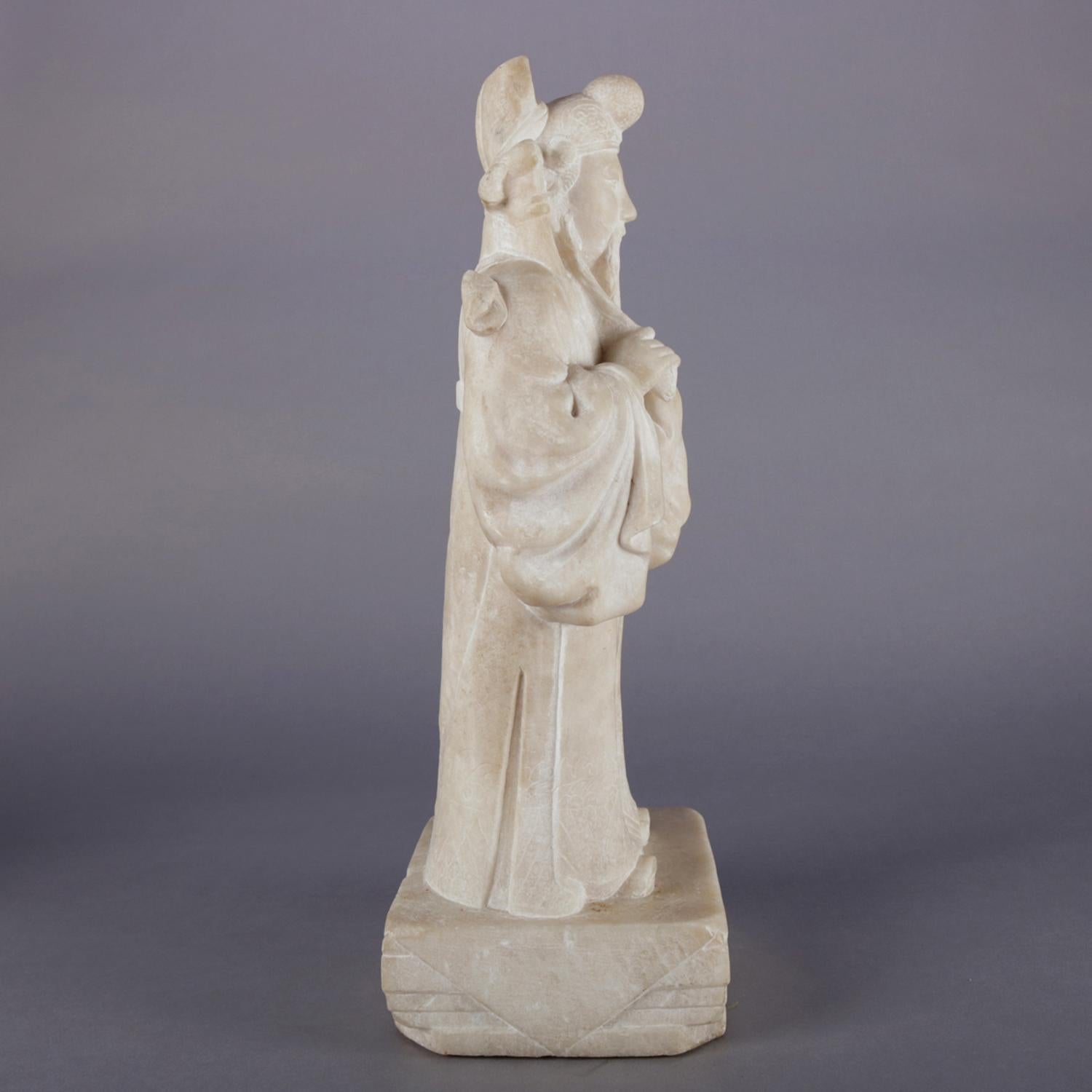 Chinese Figural Carved Alabaster Portrait Sculpture of Emperor, 19th Century 1