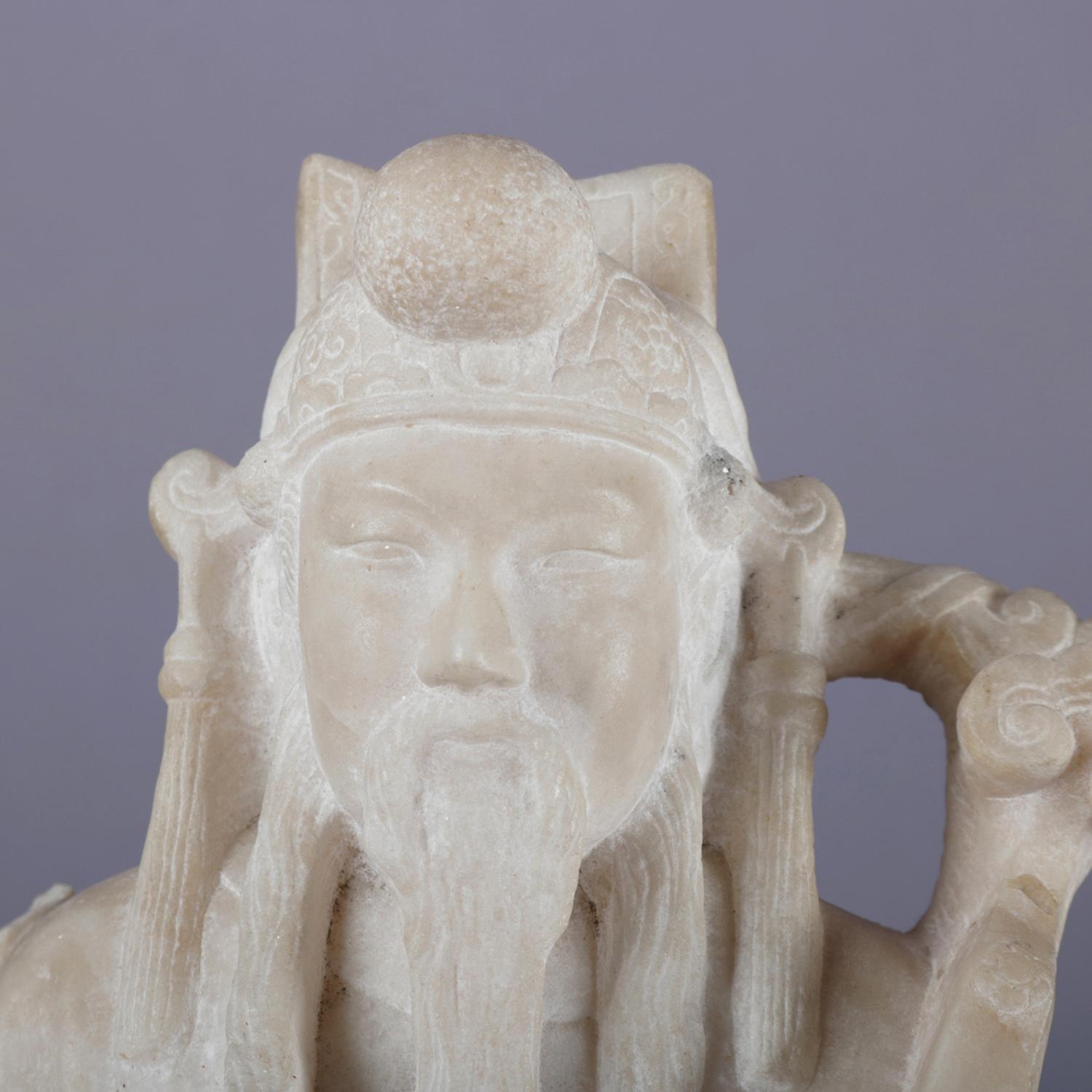 Chinese Figural Carved Alabaster Portrait Sculpture of Emperor, 19th Century 2