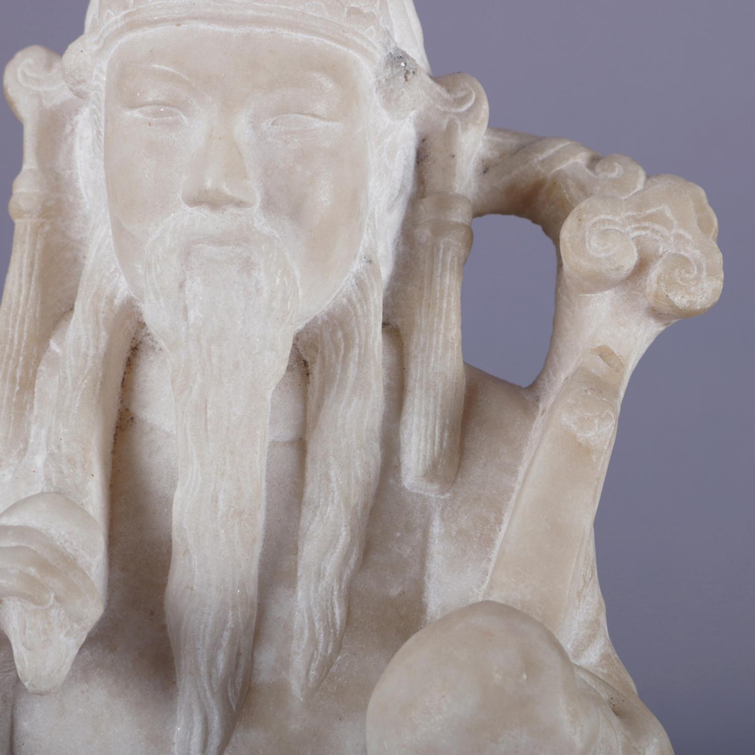 Chinese Figural Carved Alabaster Portrait Sculpture of Emperor, 19th Century 3