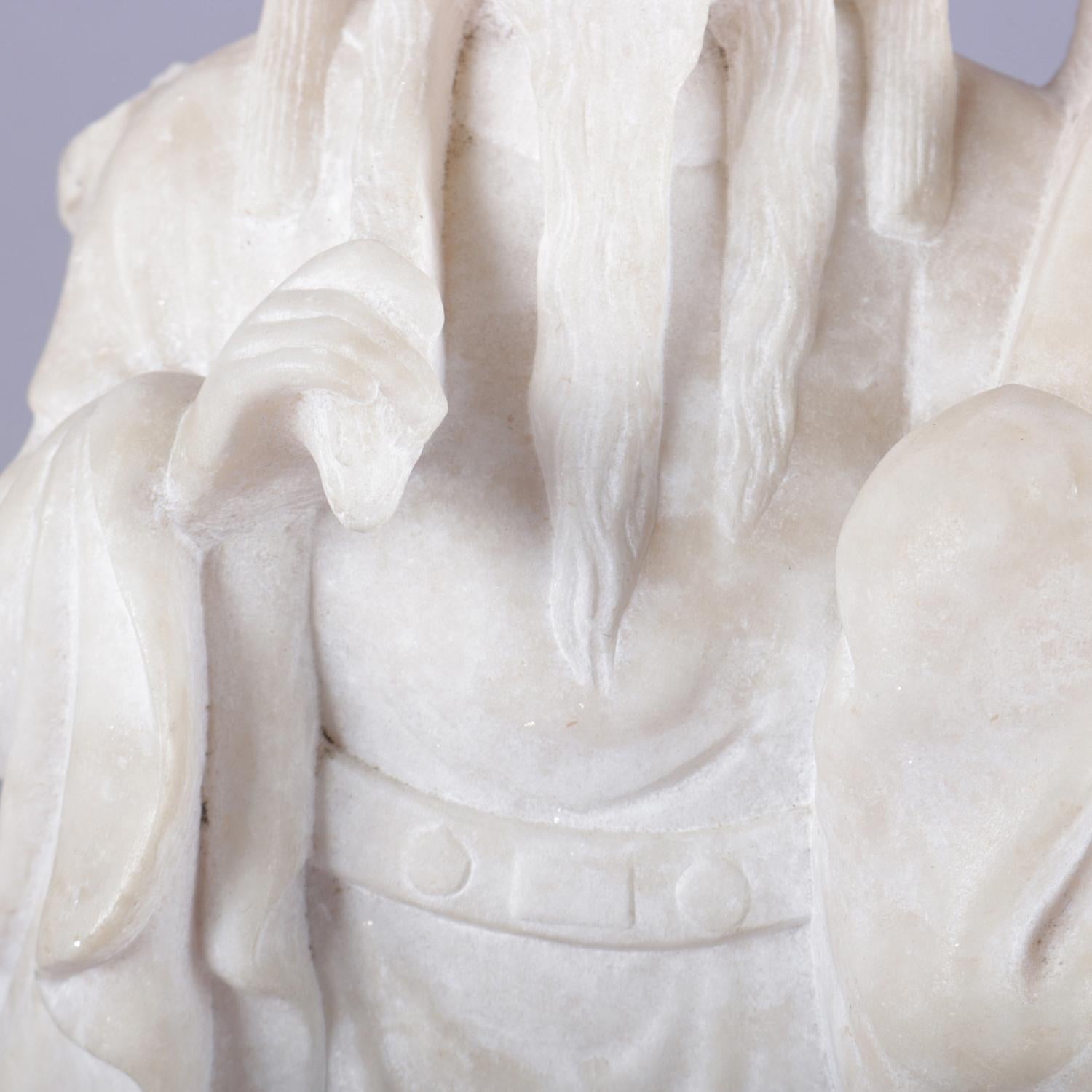Chinese Figural Carved Alabaster Portrait Sculpture of Emperor, 19th Century 4