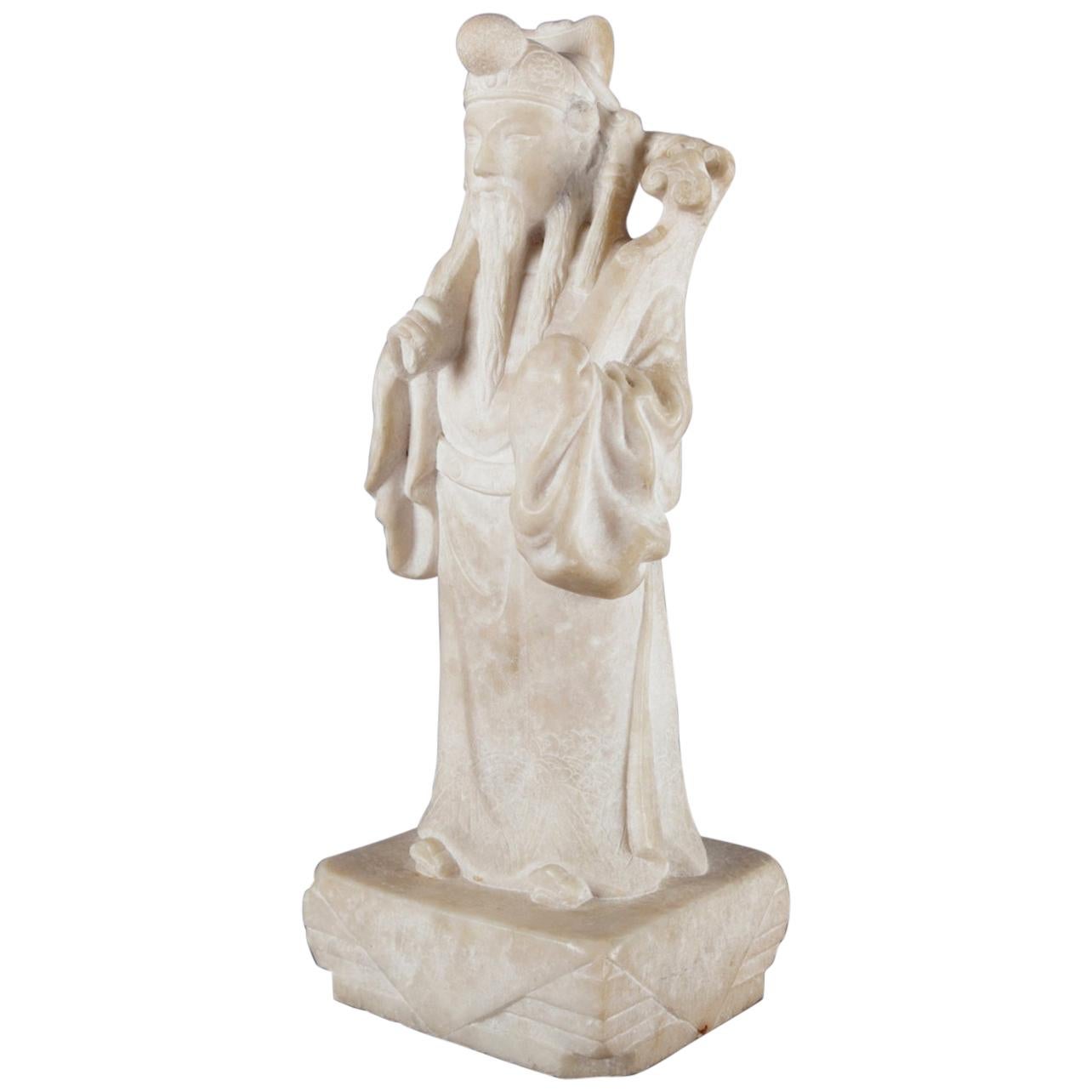 Chinese Figural Carved Alabaster Portrait Sculpture of Emperor, 19th Century