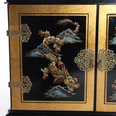 =Chinese Figural Dragon & Floral Chinoiserie Decorated & Ebonized Credenza 20thC