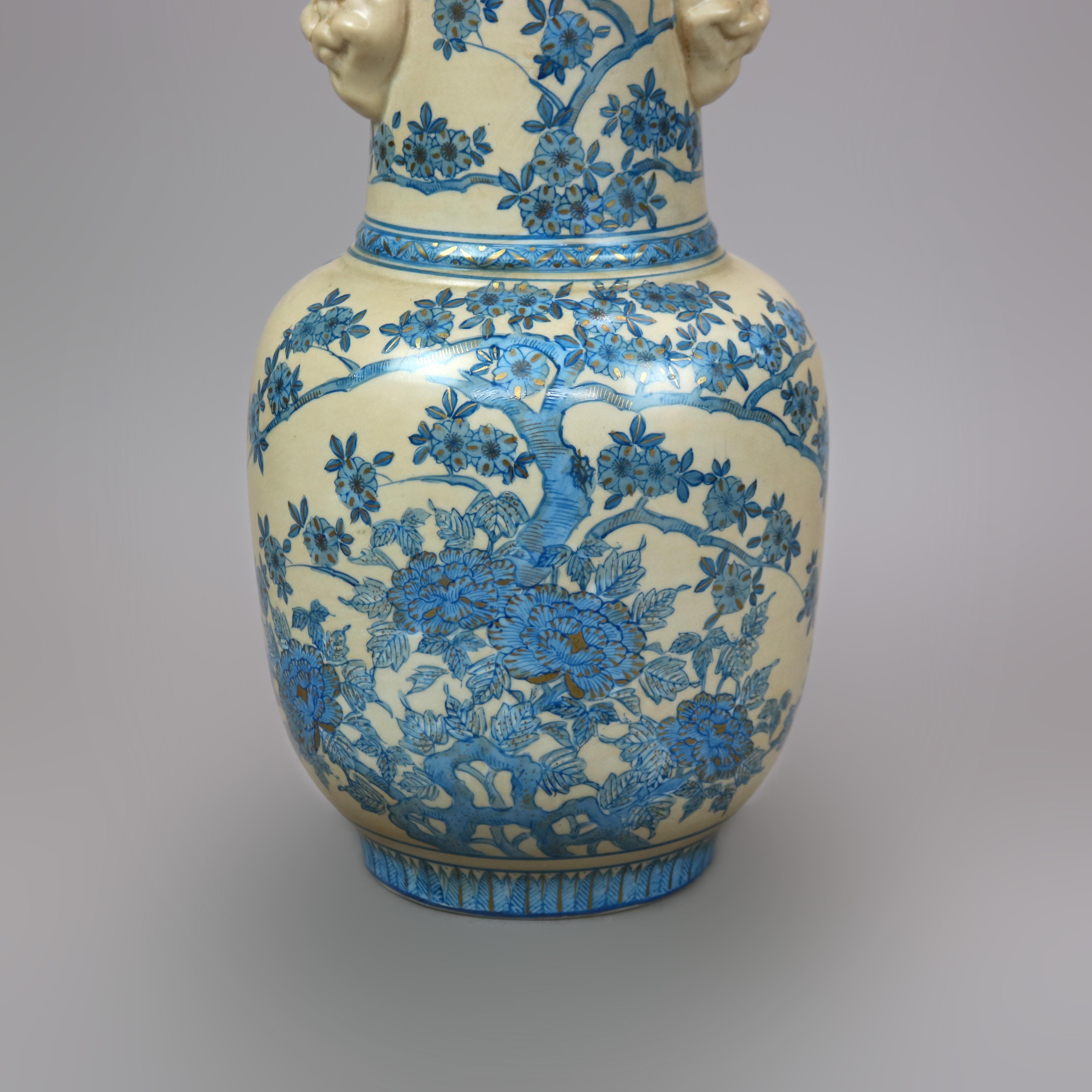 Chinese Figural Foo Dog Hand Painted & Gilt Porcelain Garden Vase 20th C 1