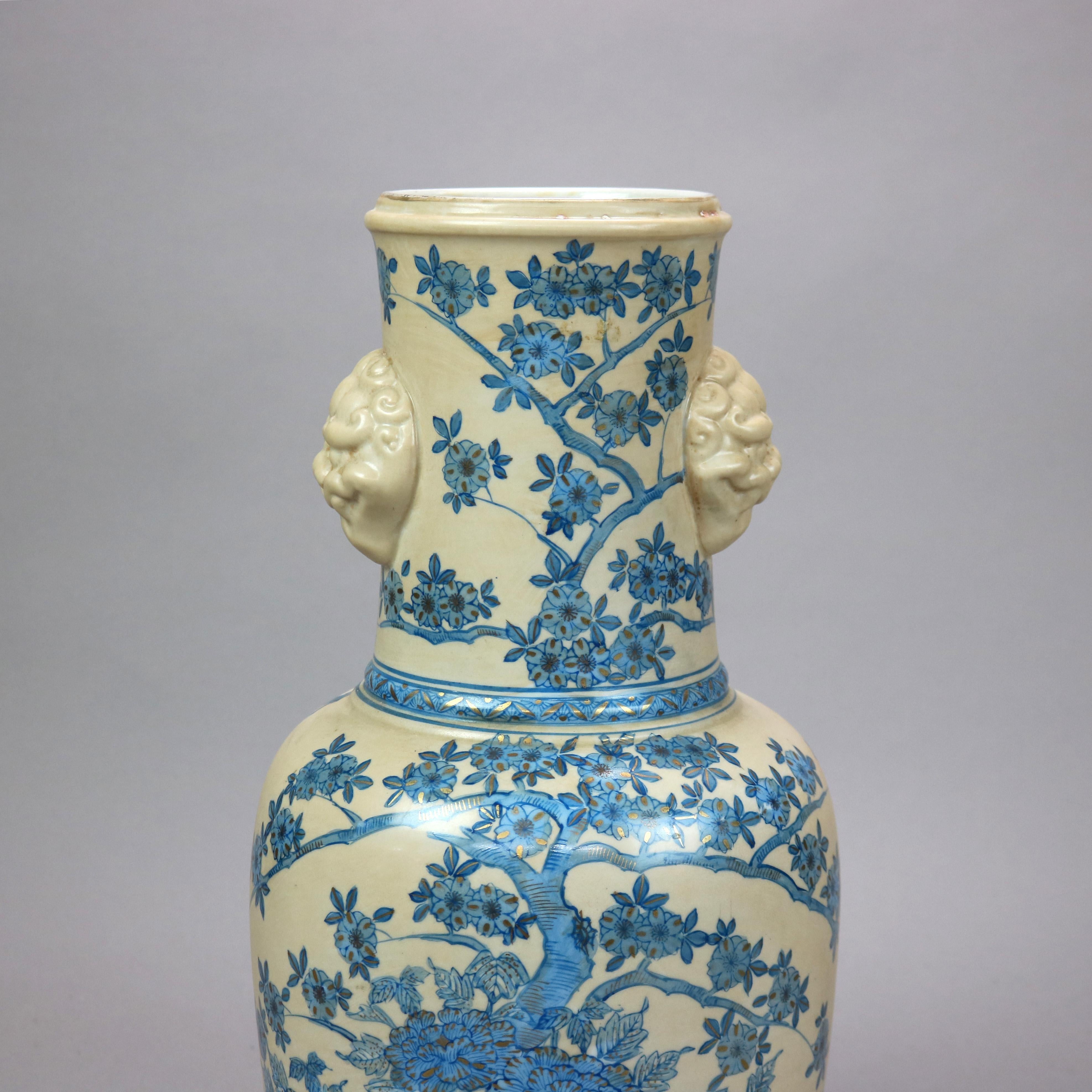Chinese Figural Foo Dog Hand Painted & Gilt Porcelain Garden Vase 20th C 2
