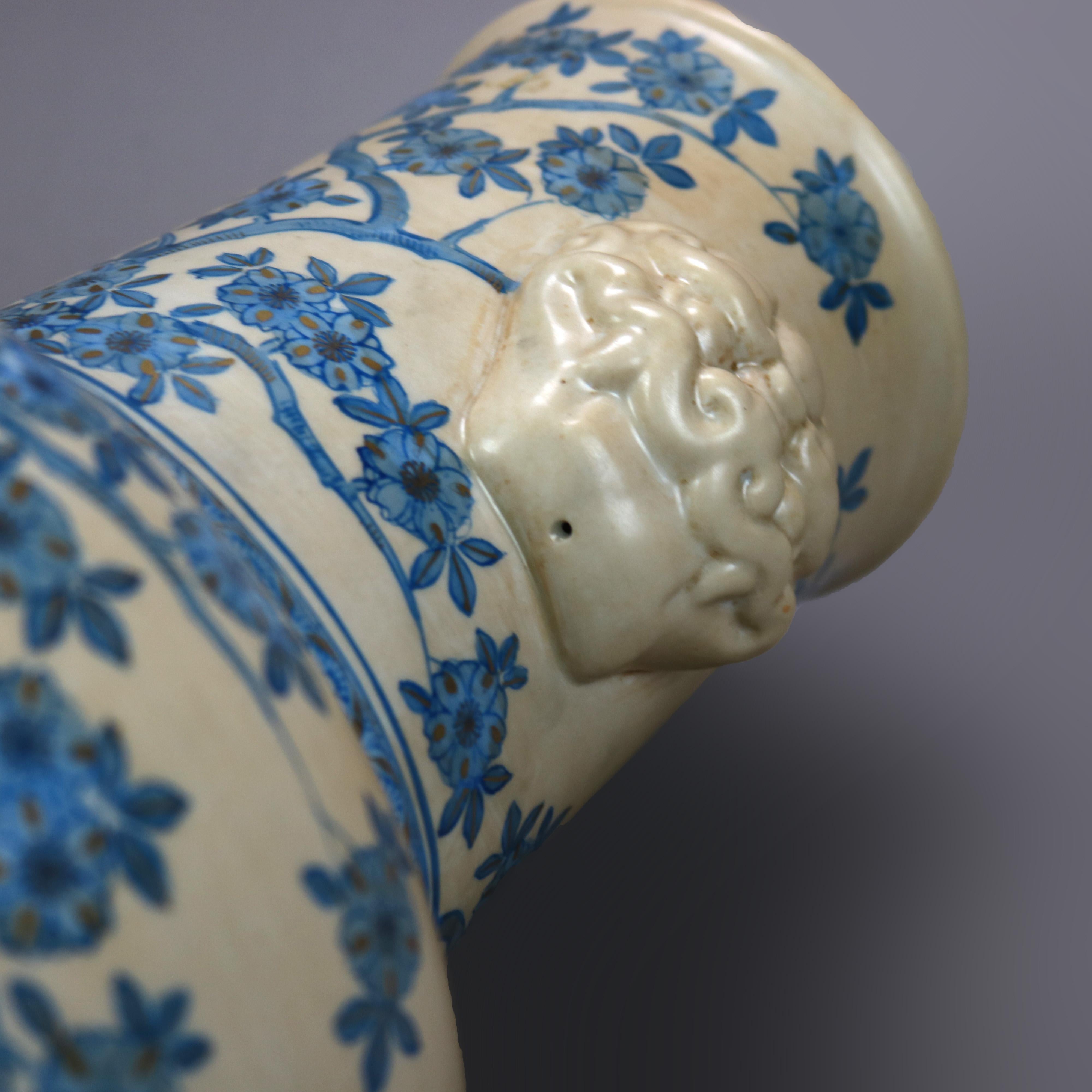 Chinese Figural Foo Dog Hand Painted & Gilt Porcelain Garden Vase 20th C 3