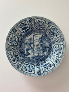 Chinese Figural Kraak Porcelain Charger Dish, Blue & White, Ming Wanli, Ca 1590