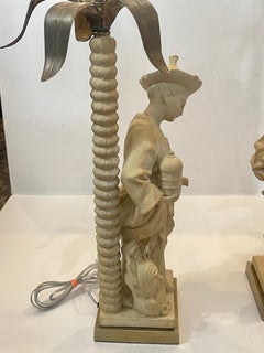 Chinese Figure Lamps with Palm Trees, A-Pair