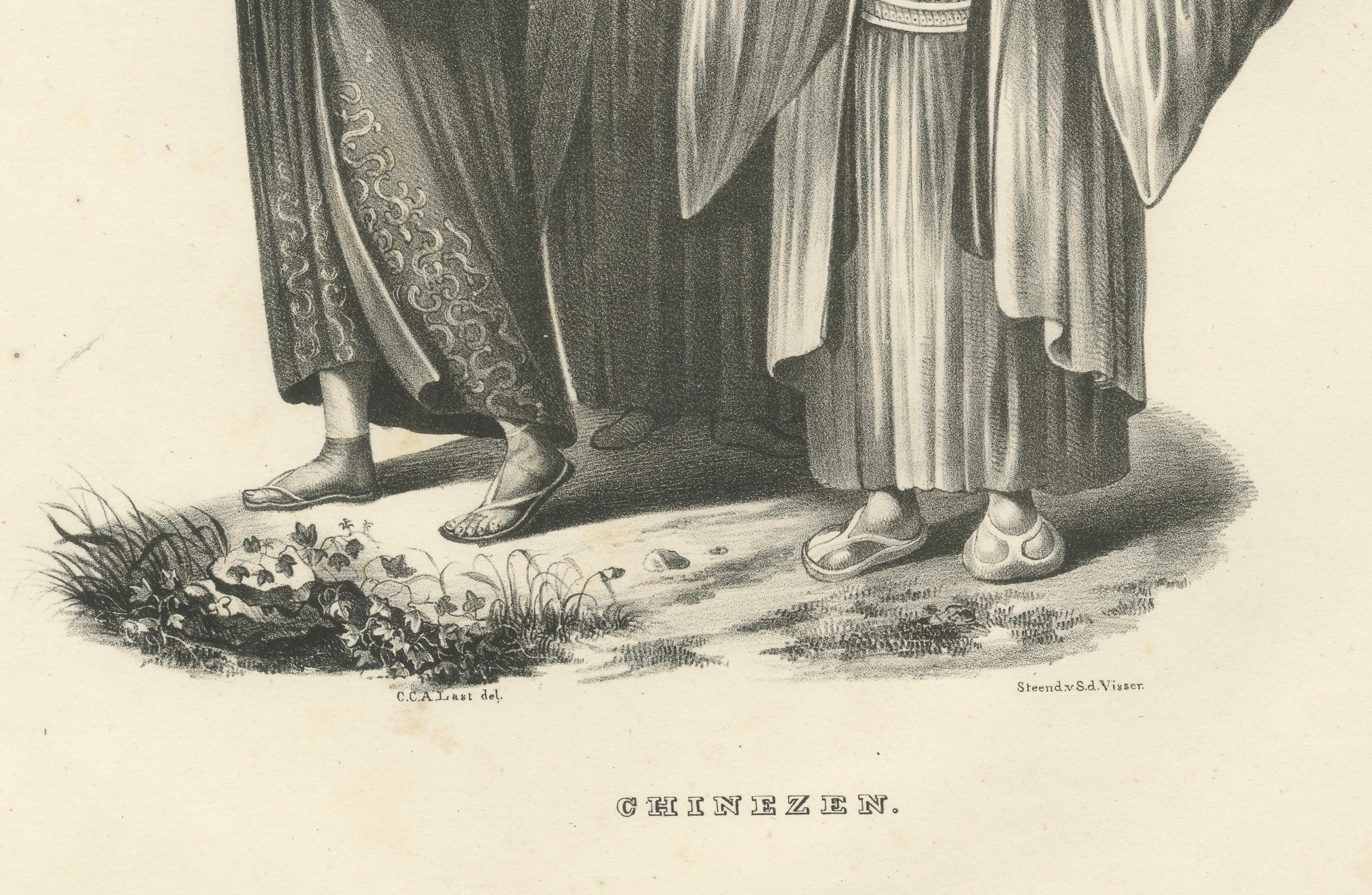 Figuras chinas con atuendo tradicional de Karl Joseph Brodtmann, 1836 en Bueno estado para la venta en Langweer, NL