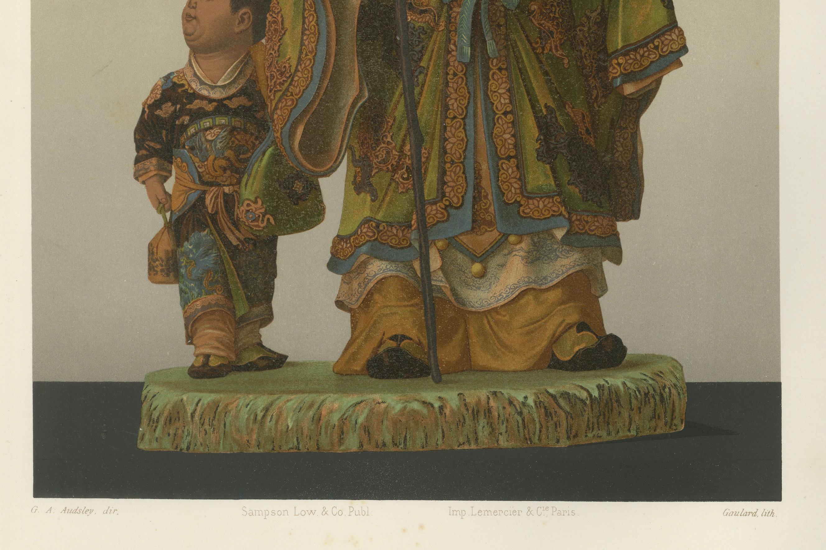 Figurines chinoises représentant un Sage et un Attendant, art japonais d'Audsley, 1884 Bon état - En vente à Langweer, NL
