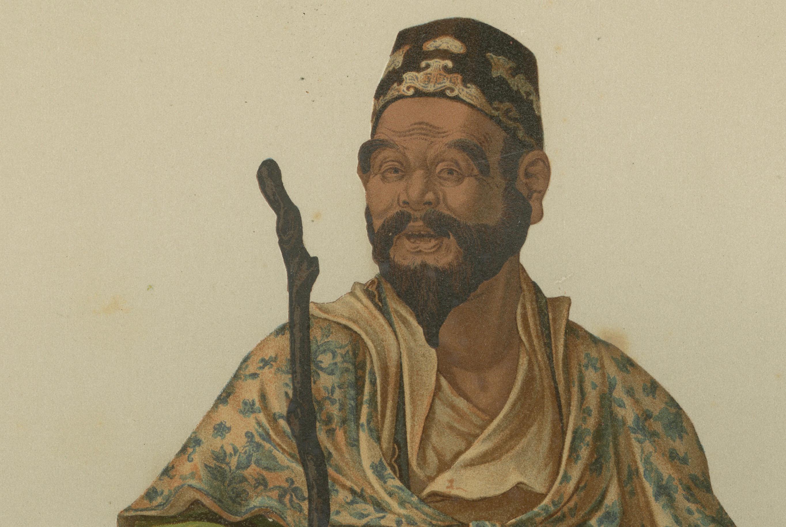 Papier Figurines chinoises représentant un Sage et un Attendant, art japonais d'Audsley, 1884 en vente