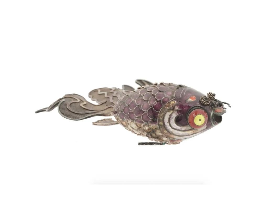 Chinese Filigree Silver And Enamel Purple Fish In Good Condition In New York, NY