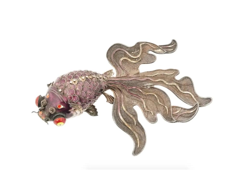 Chinese Filigree Silver And Enamel Purple Fish 2