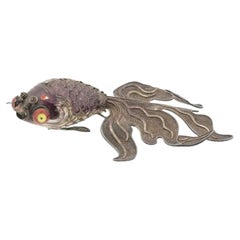 Vintage Chinese Filigree Silver And Enamel Purple Fish