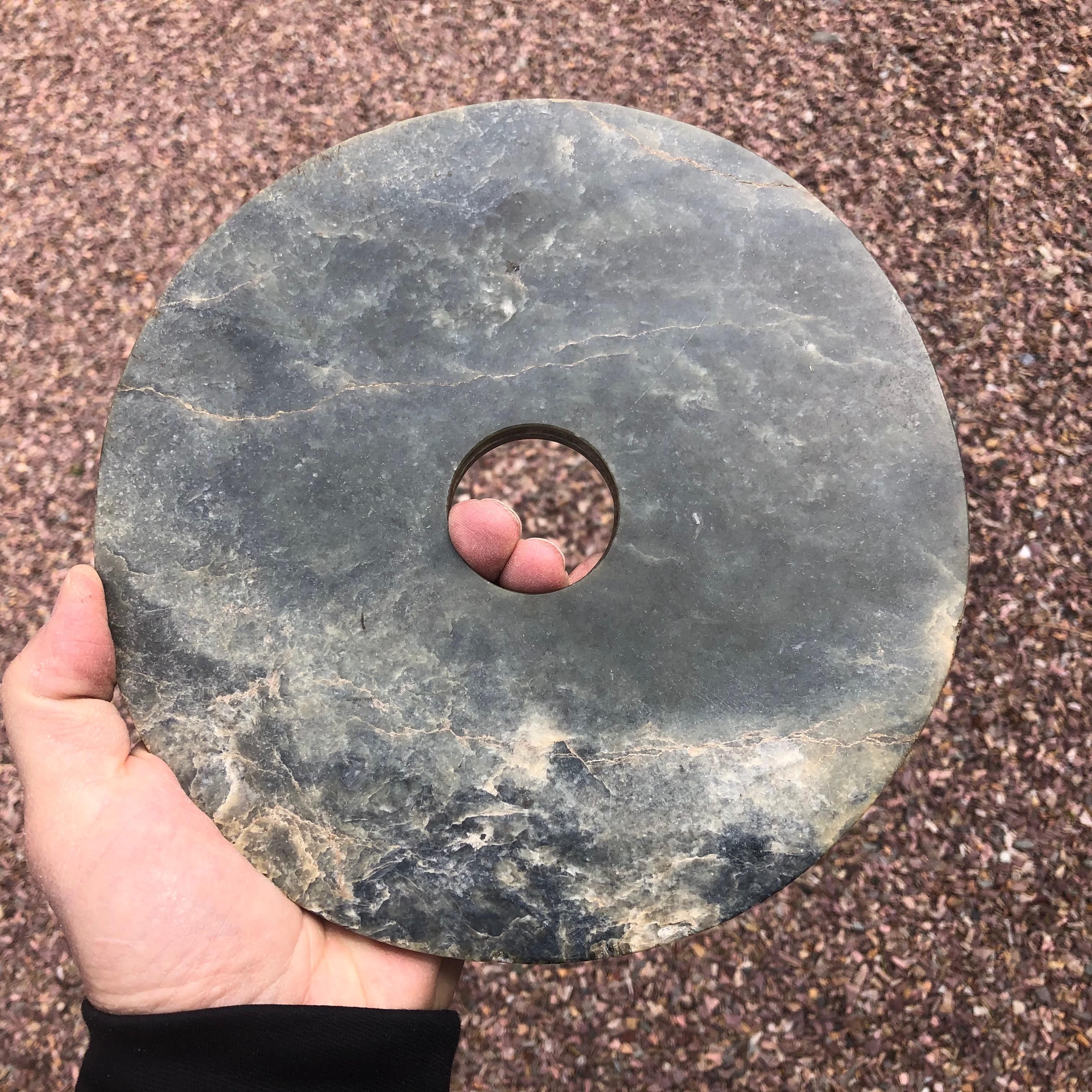 Chinese Fine Ancient  Large Round Jade Bi Disc, 2000 BCE 8