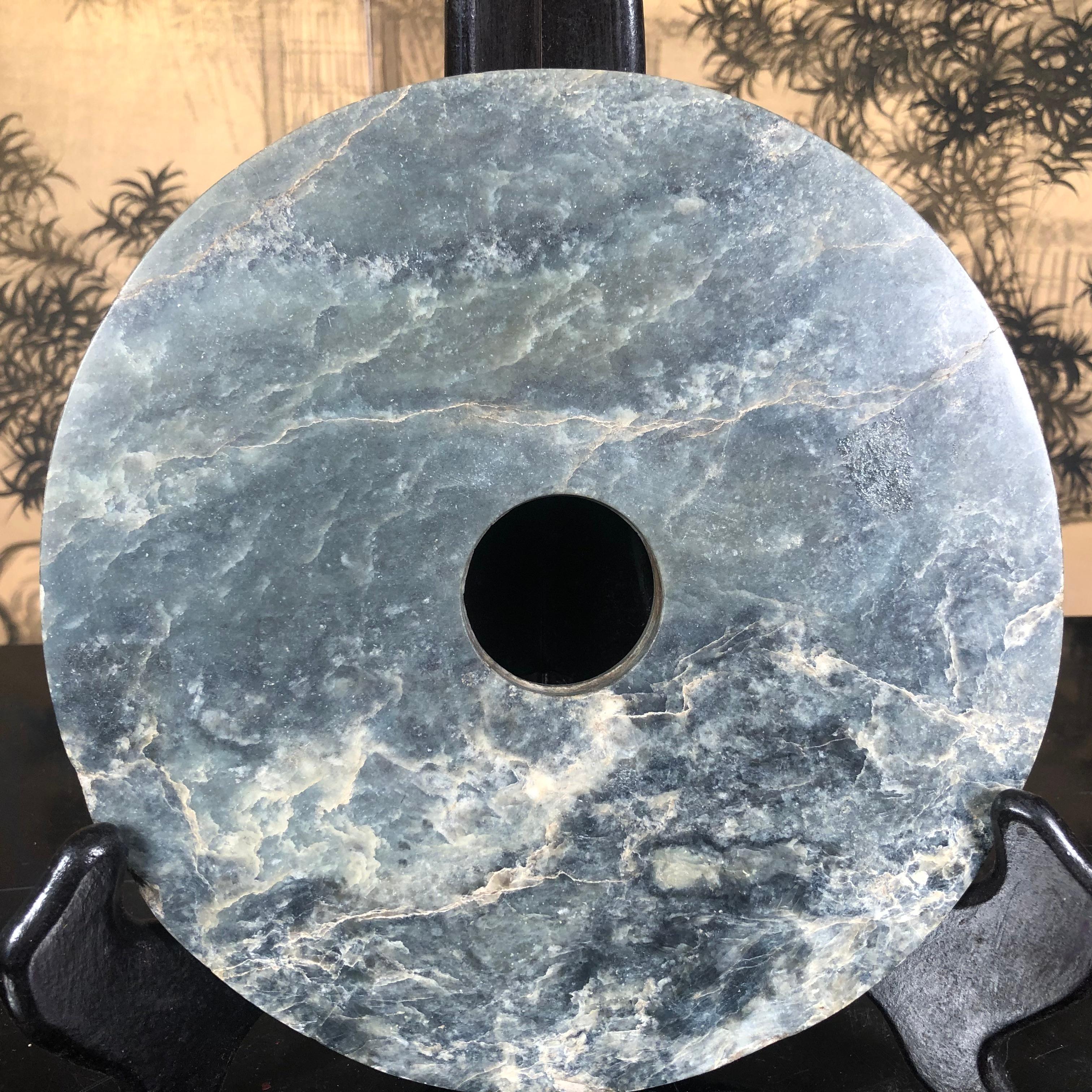 Hand-Carved Chinese Fine Ancient  Large Round Jade Bi Disc, 2000 BCE
