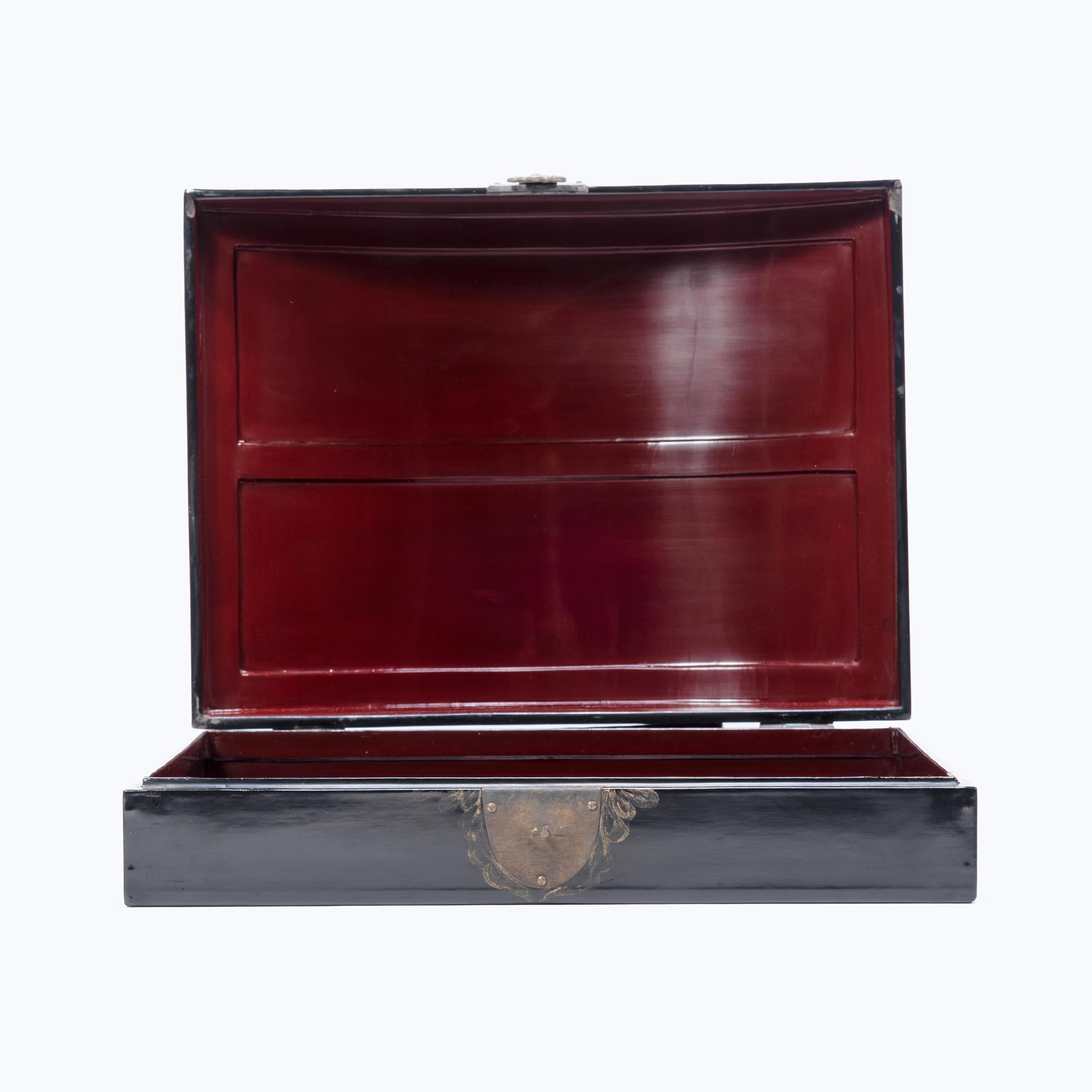 20th Century Chinese Fine Black Lacquer Document Box