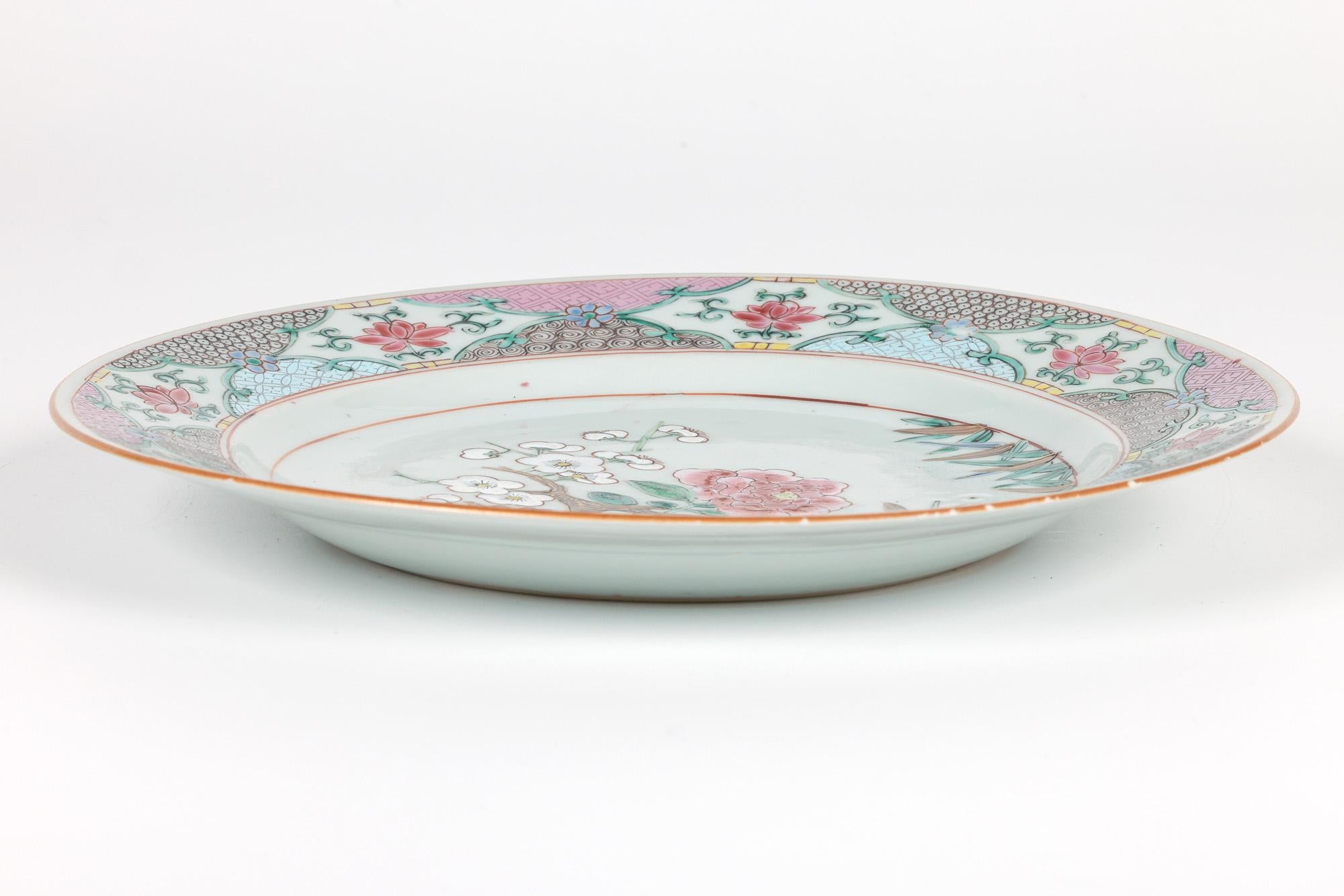 Chinese Fine Qianlong Famille Rose Floral Painted Plate For Sale 3