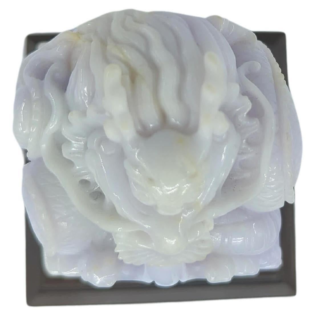 Chinese Finely Carved A-Grade Lavender Jadeite Dragon Seal on Stand Modern 20c  For Sale 4