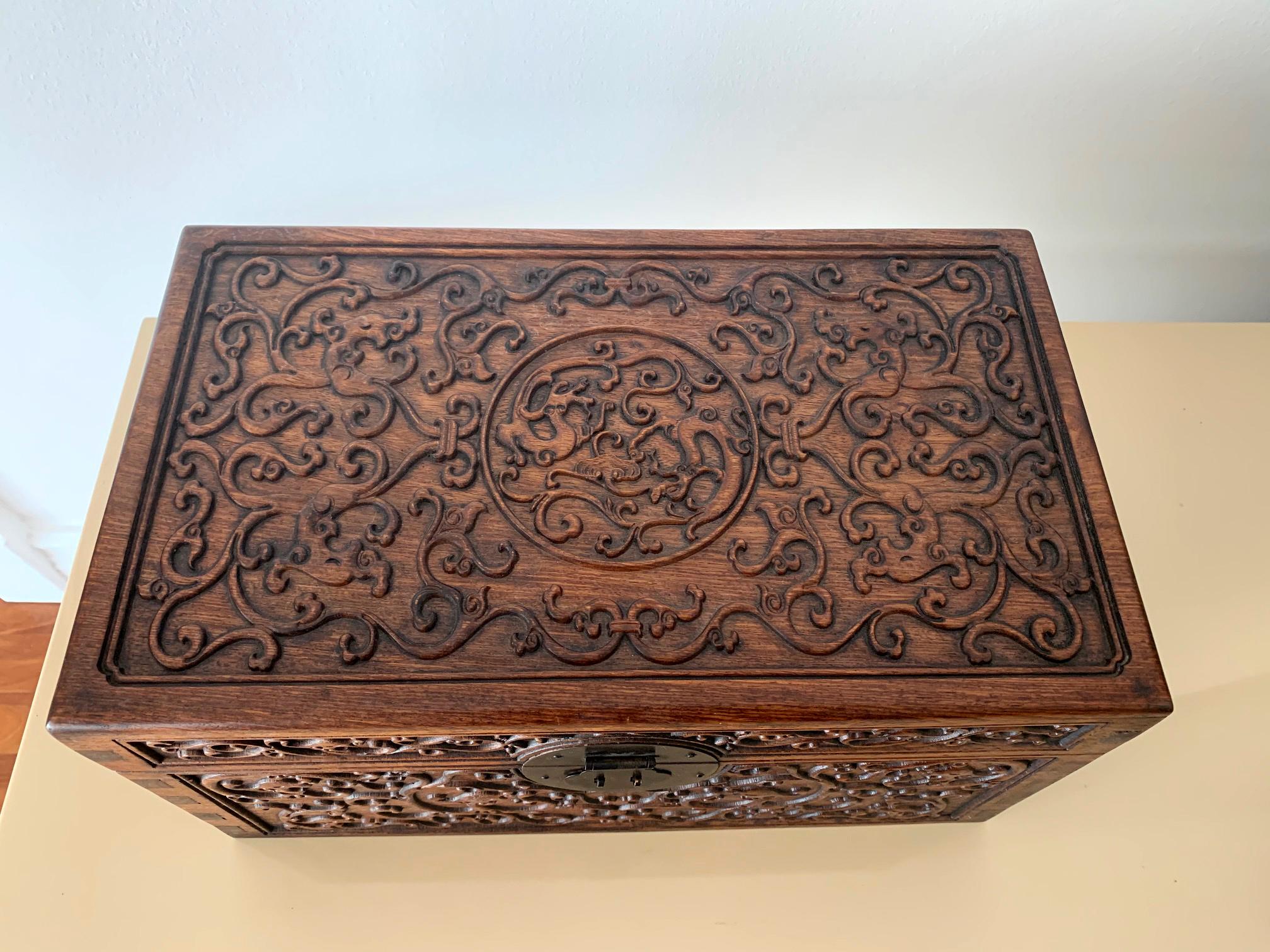 Chinese Finely Carved Huanguali Document Box In Good Condition In Atlanta, GA