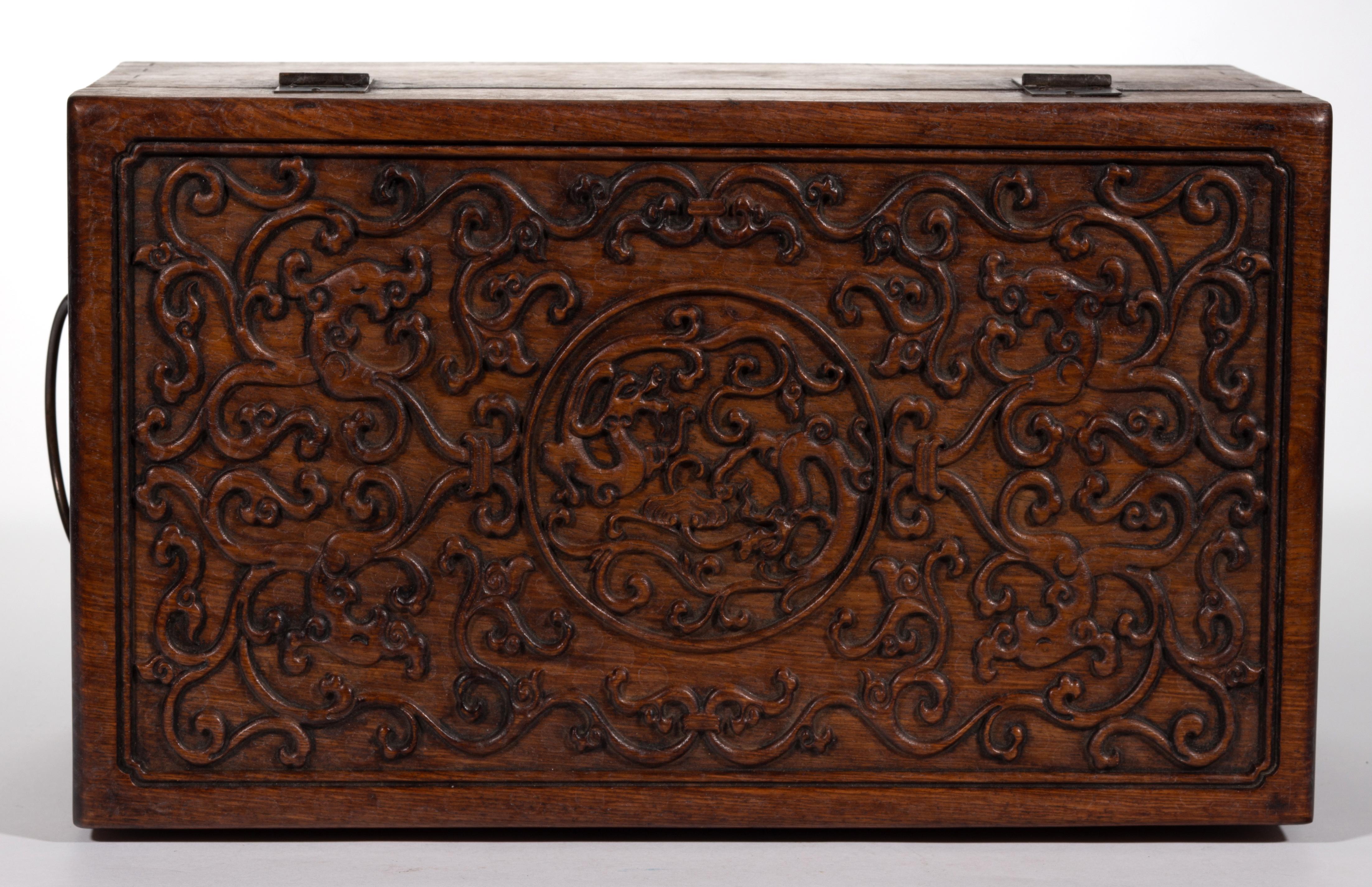 19th Century Chinese Finely Carved Huanguali Document Box