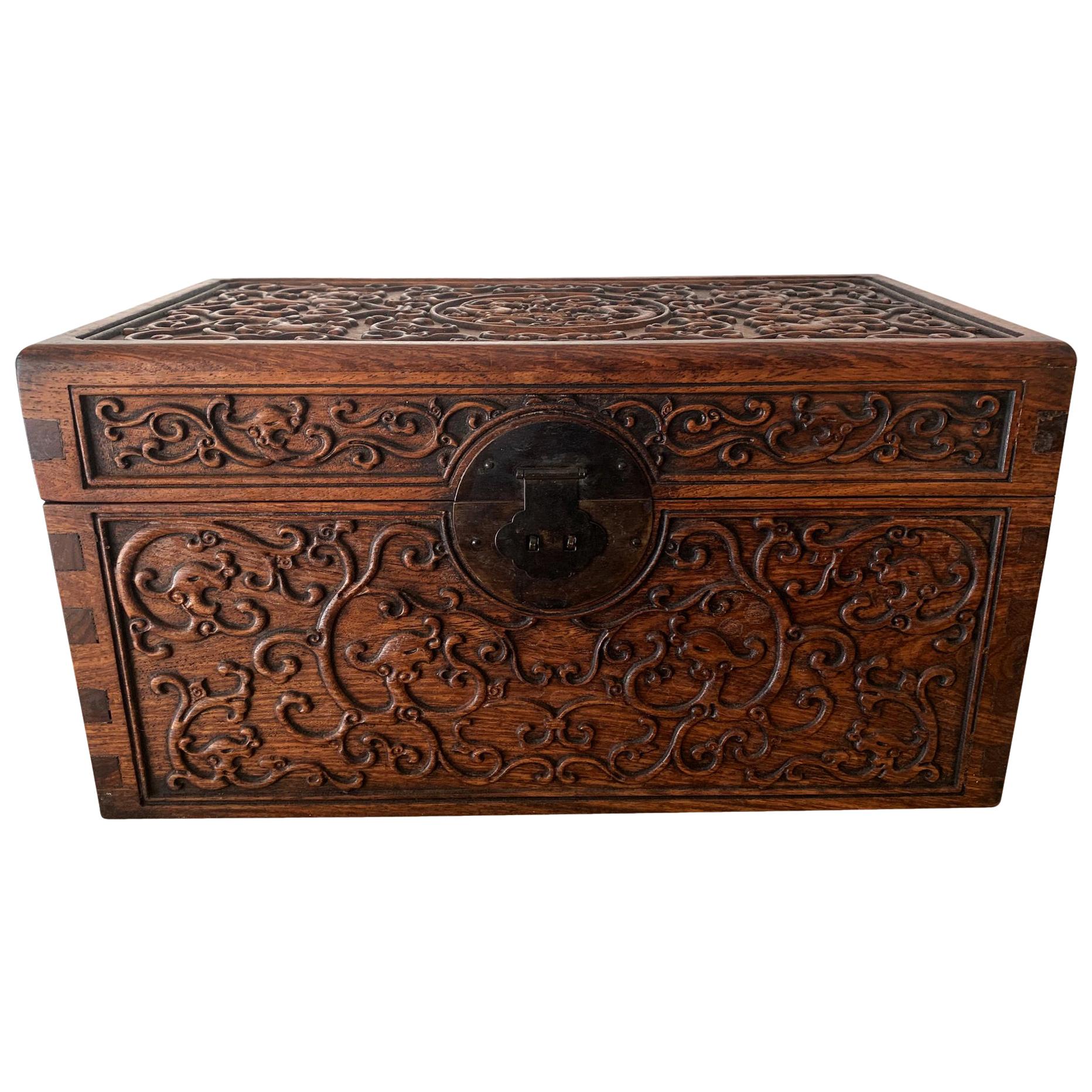 Chinese Finely Carved Huanguali Document Box