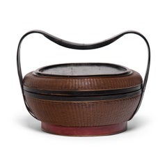 Chinese Finely Woven Box with Handle, circa 1900