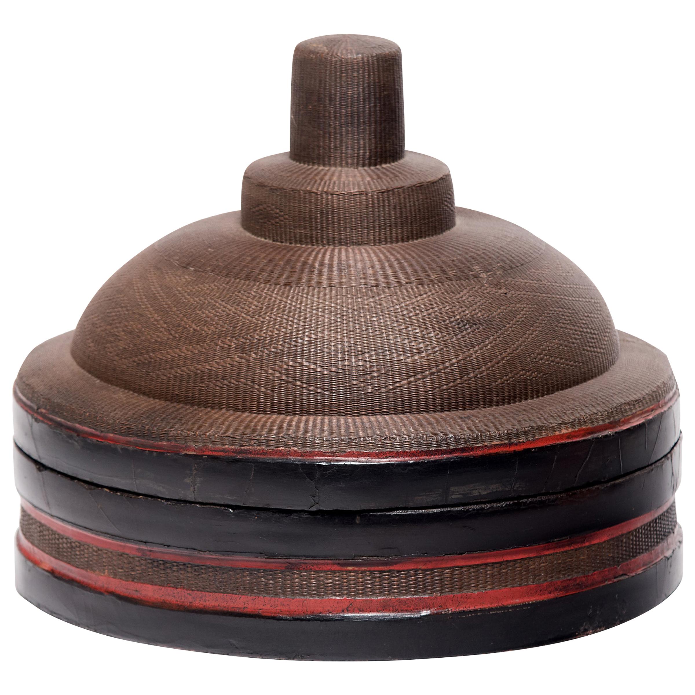 Chinese Finely Woven Winter Hat Box, circa 1850