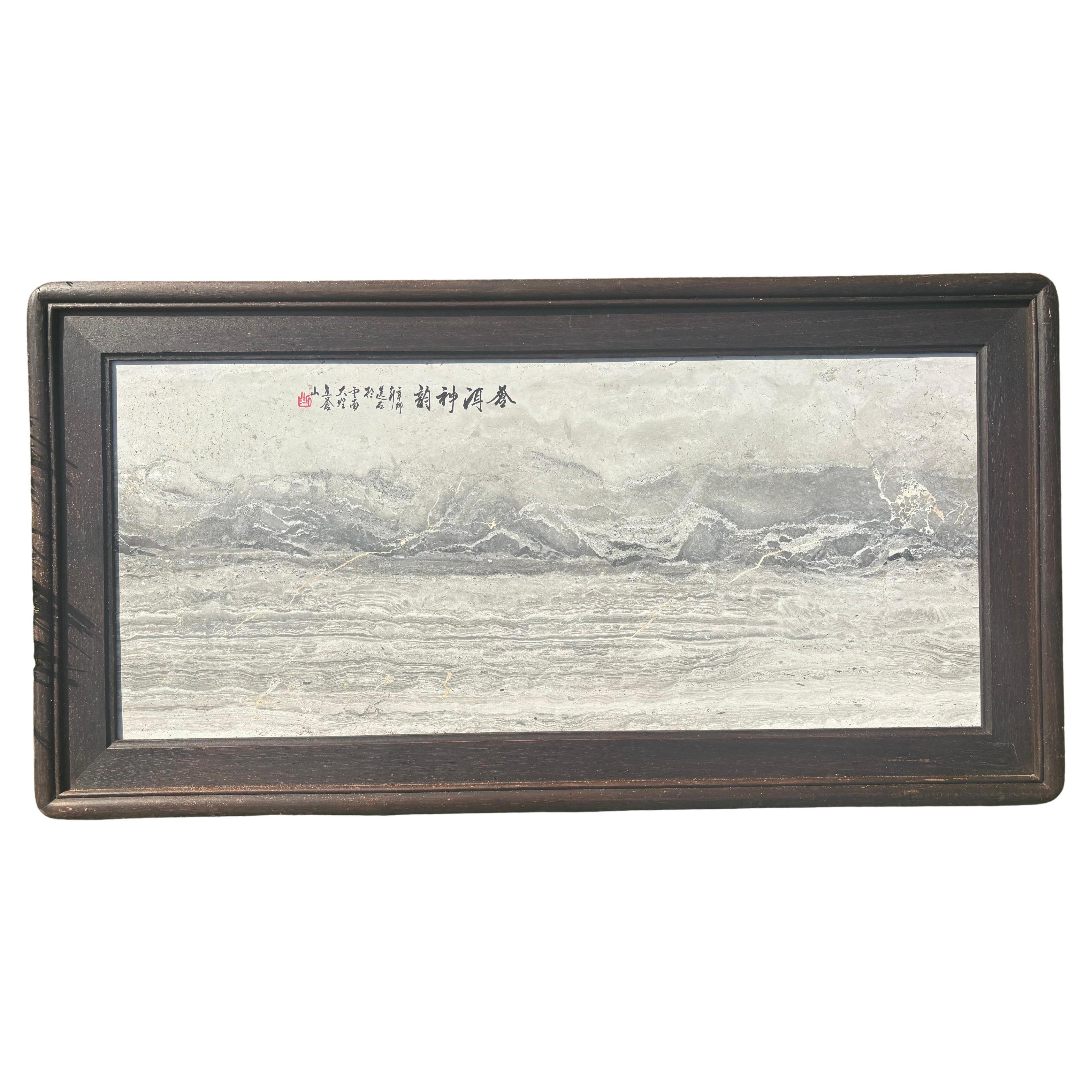 Peinture chinoise de qualité supérieure représentant un paysage gris et blanc, mer et montagnes