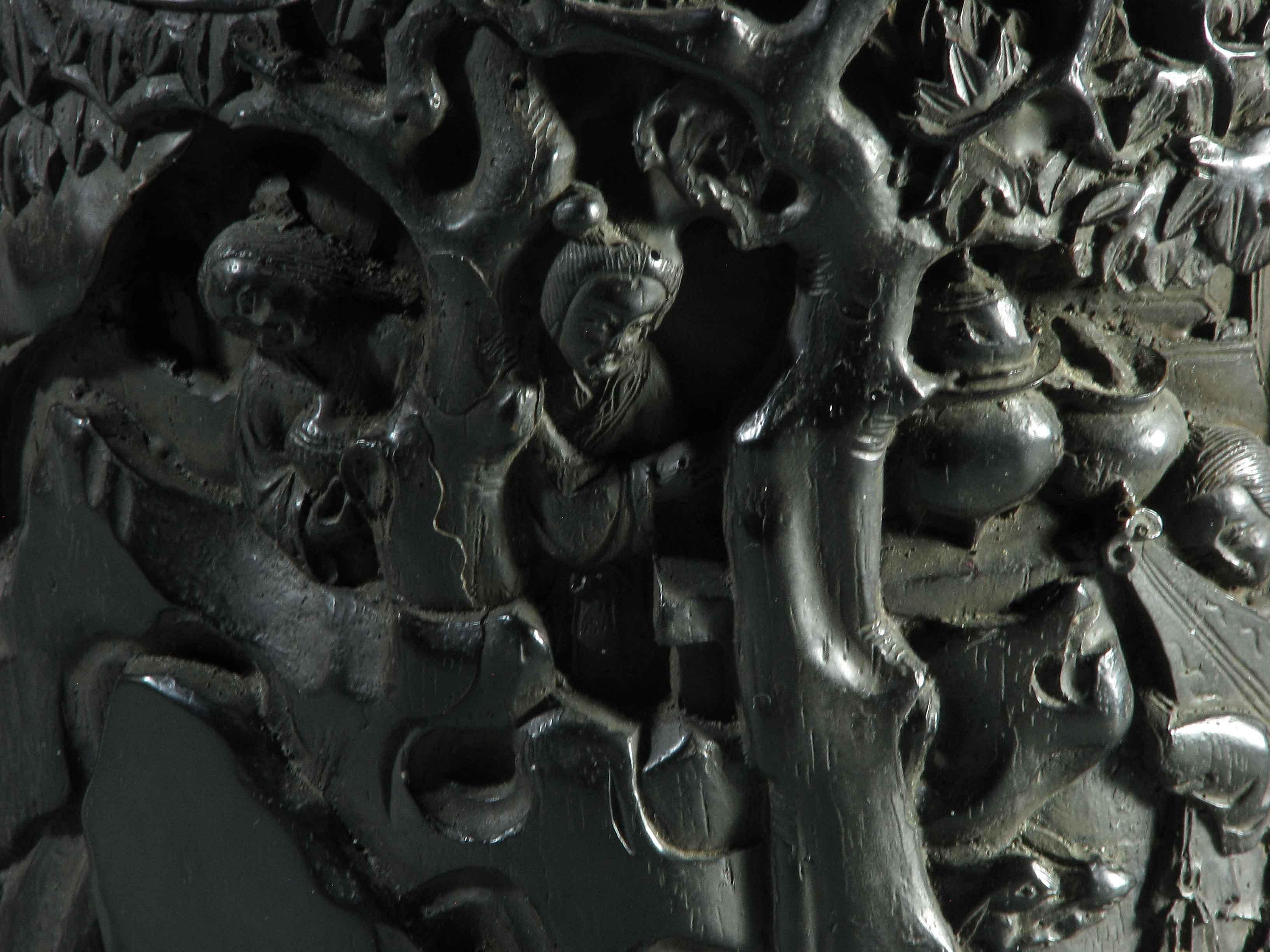Chinese Finley Moulded Ebonized Plaster Brush Pot Bitong Imitating Carved Zitan For Sale 3