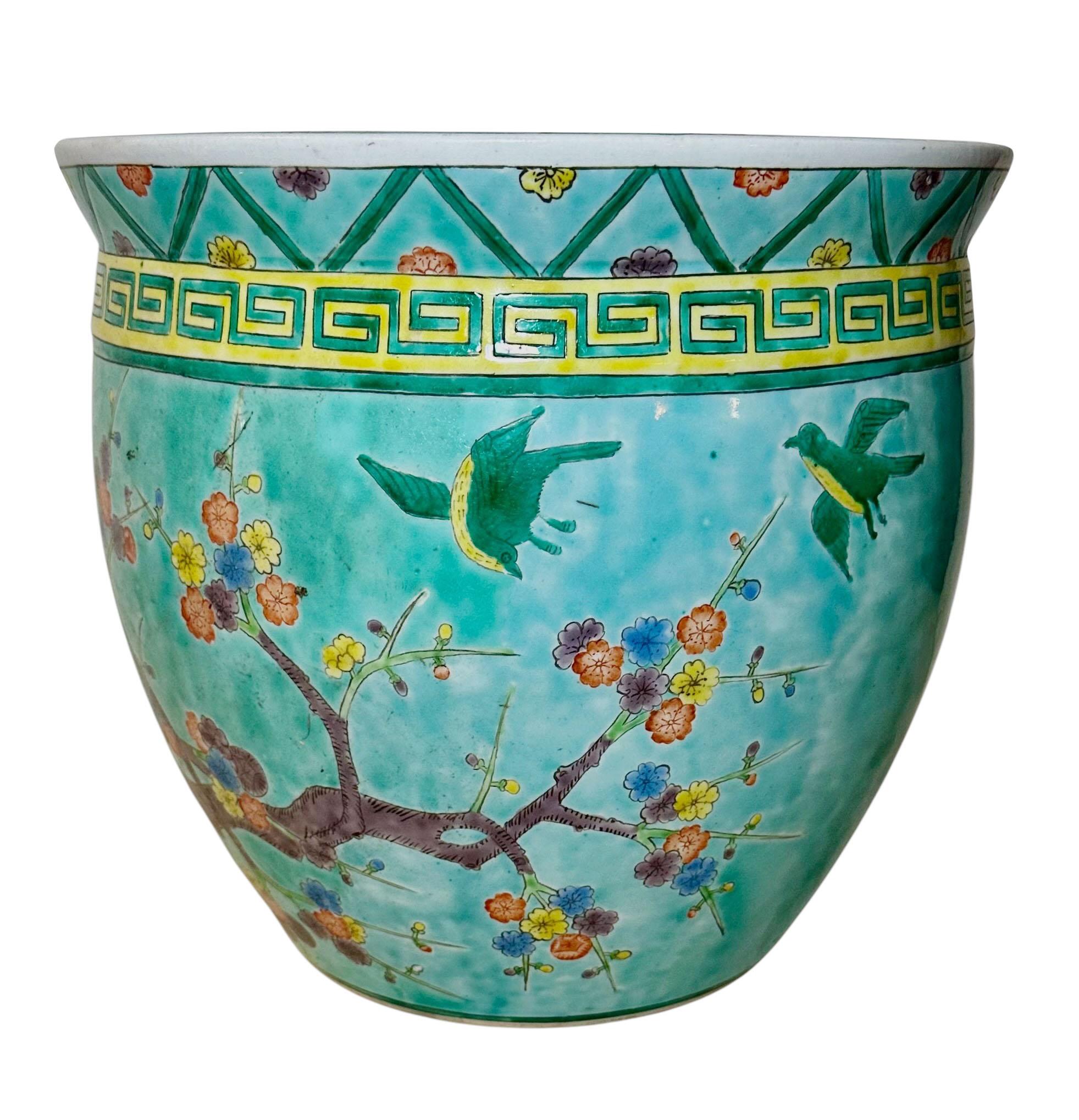 A late 19th century Chinese fishbowl with beautiful colors and designs.