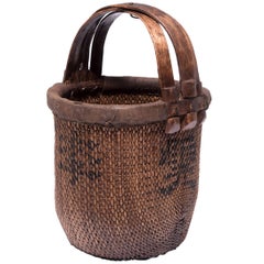 Antique Chinese Bent Handle Fisherman's Basket, circa 1900