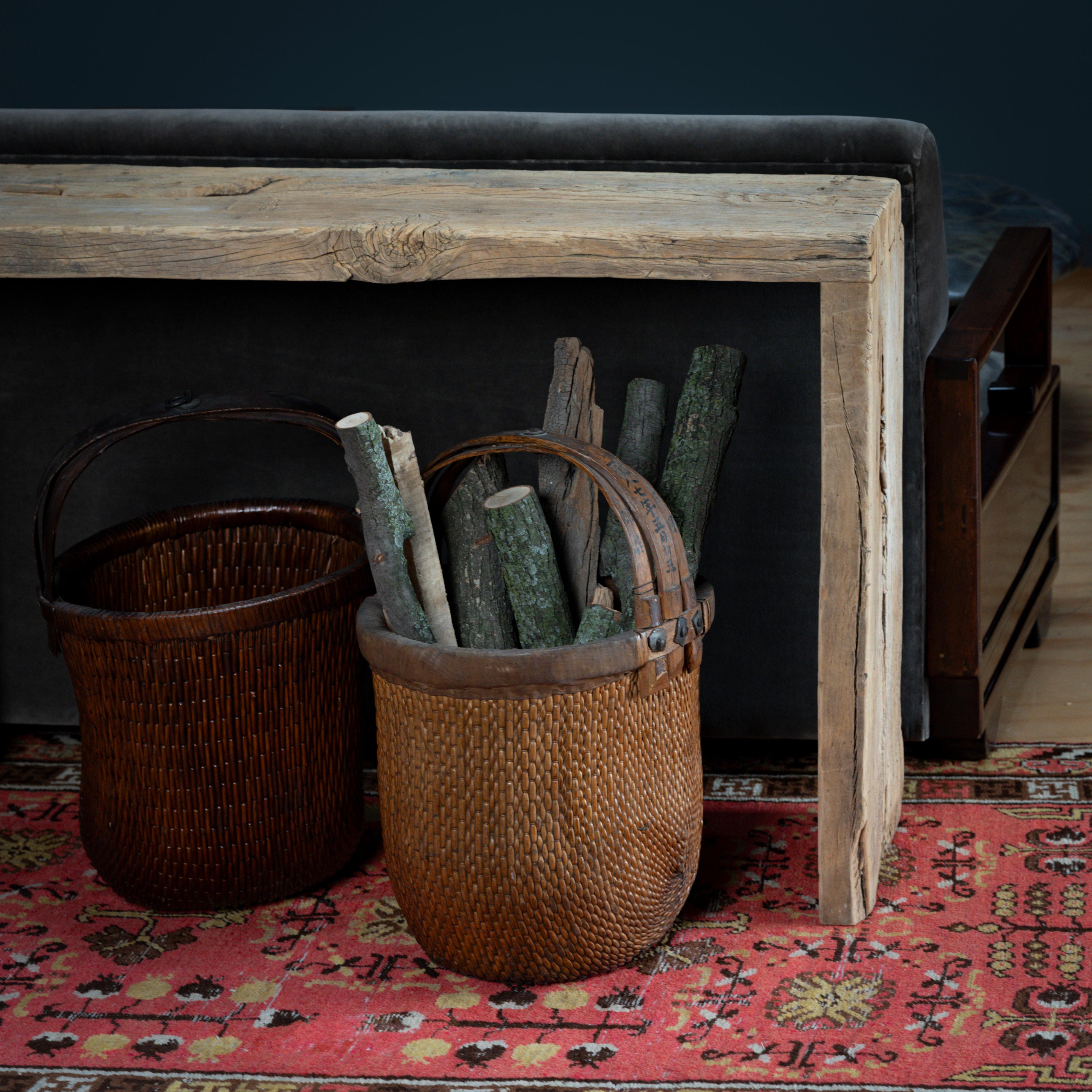 Wood Chinese Bent Handle Fisherman's Basket, circa 1900 For Sale