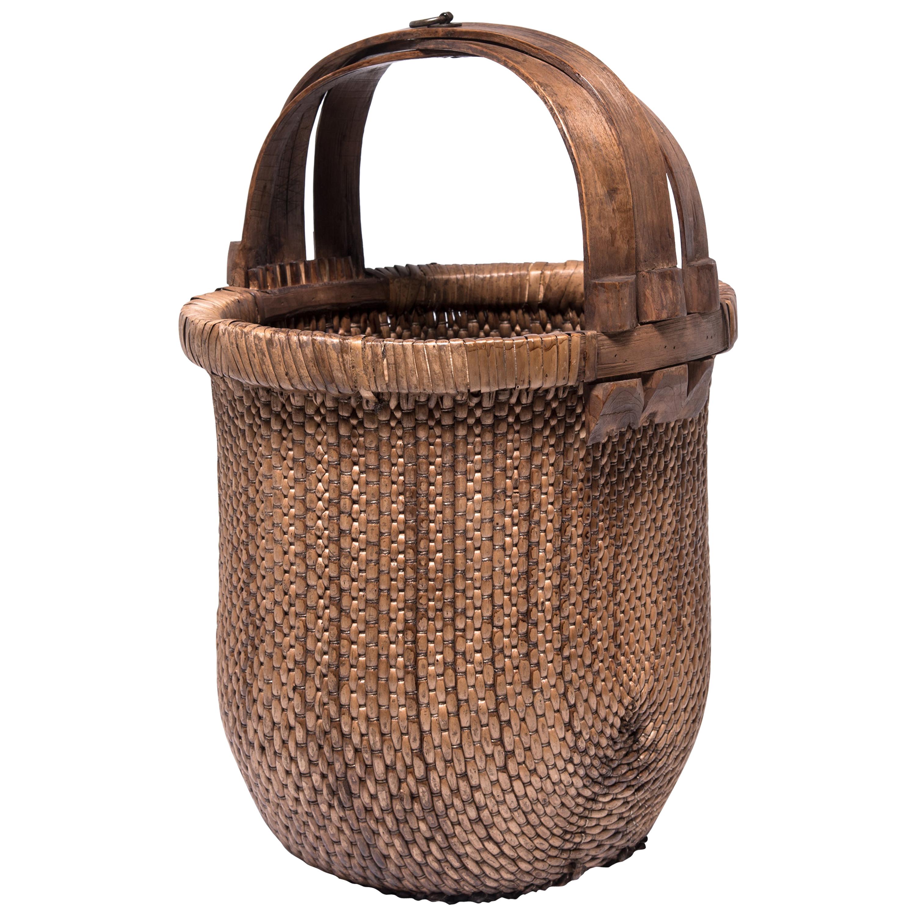 Chinese Bent Handle Fisherman's Basket, circa 1900 For Sale