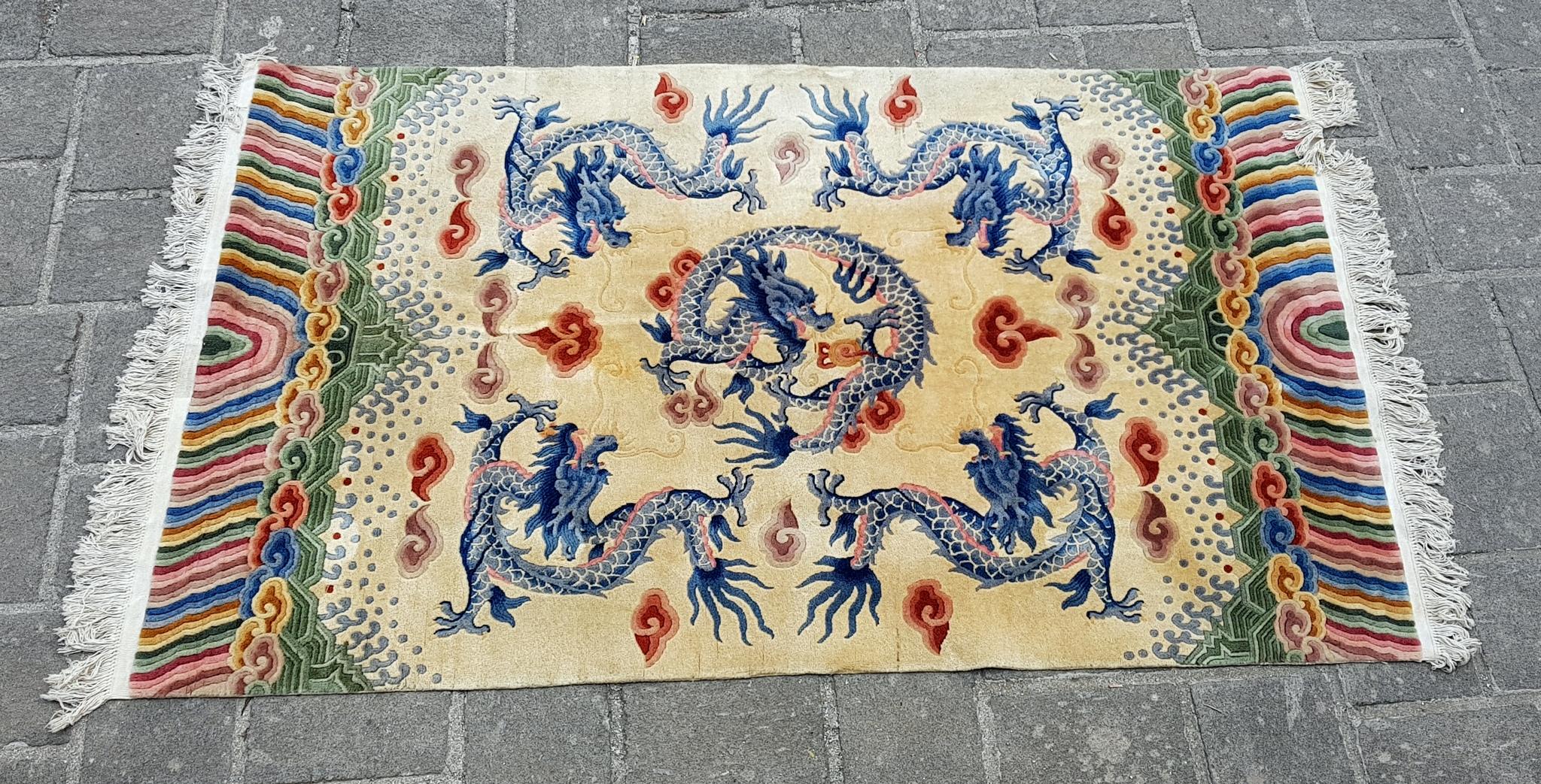 Chinese Export Chinese Five Dragons Wool Rug